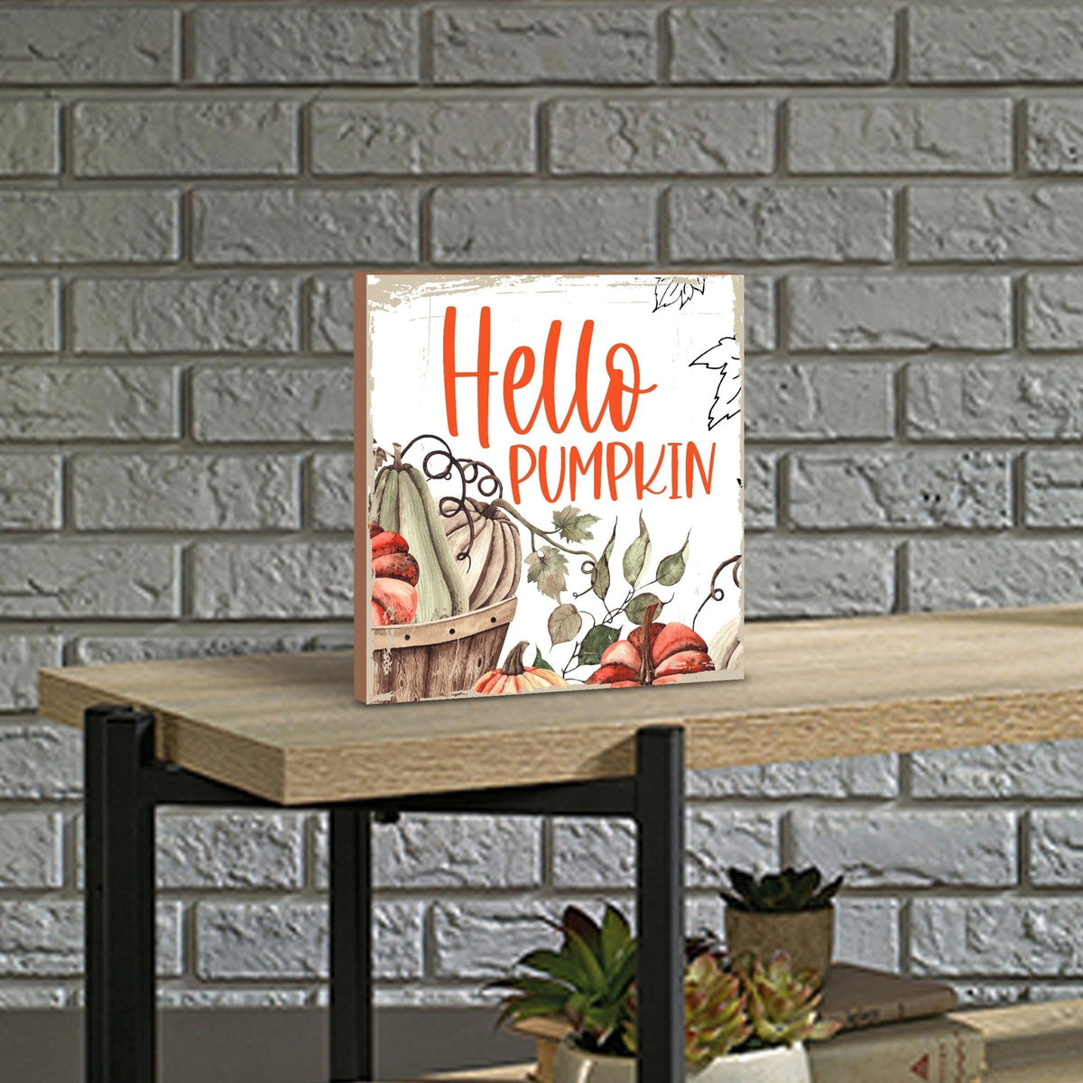 Inspirational Fall Themed Unique Shelf Décor and Tabletop Signs - Hello Pumpkin - LifeSong Milestones
