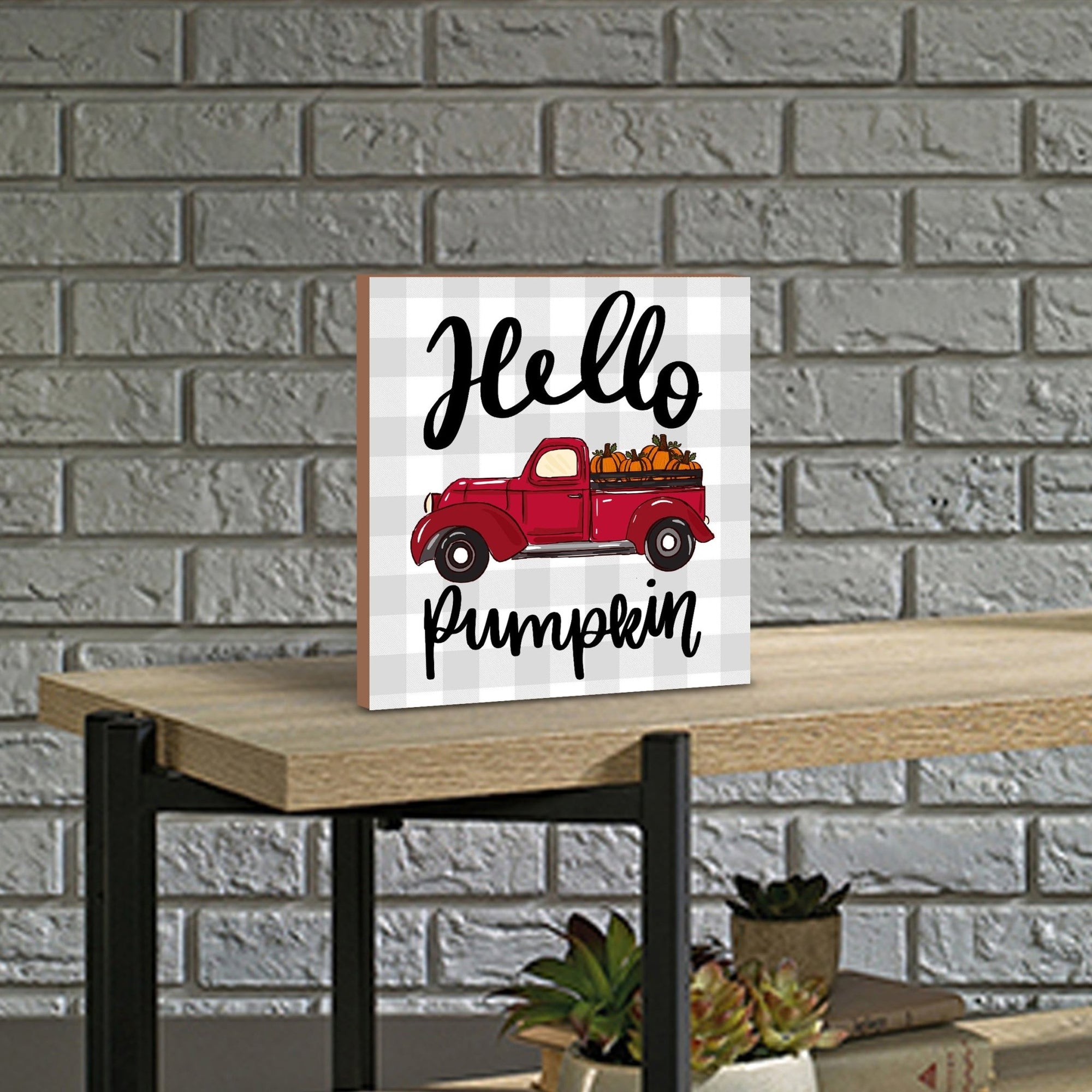 Inspirational Fall Themed Unique Shelf Décor and Tabletop Signs - Hello Pumpkin - LifeSong Milestones