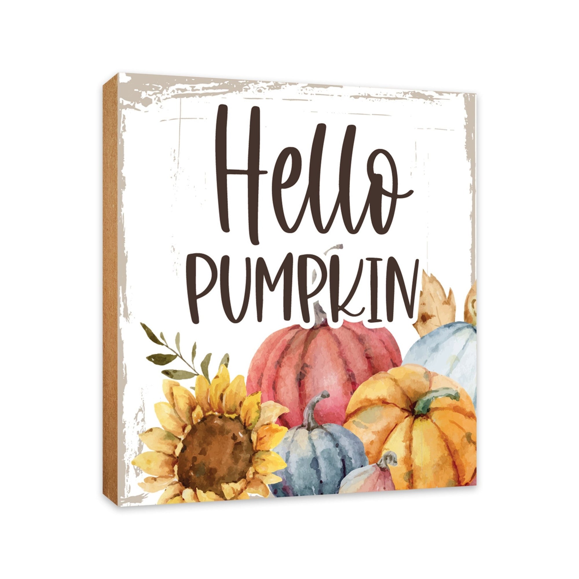 Inspirational Fall Themed Unique Shelf Décor and Tabletop Signs - Hello Pumpkin - LifeSong Milestones