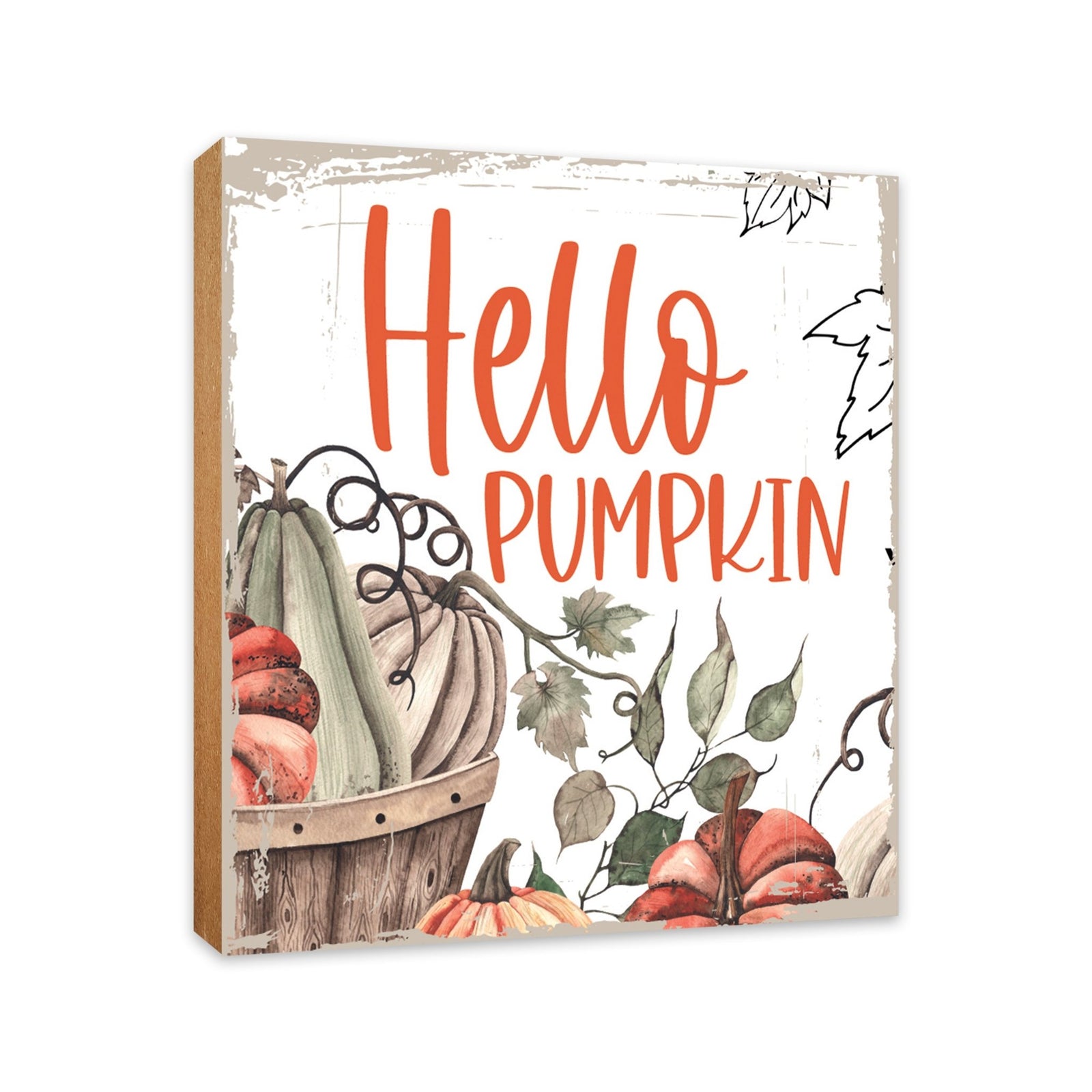 Inspirational Fall Themed Unique Shelf Décor and Tabletop Signs - Hello Pumpkin - LifeSong Milestones