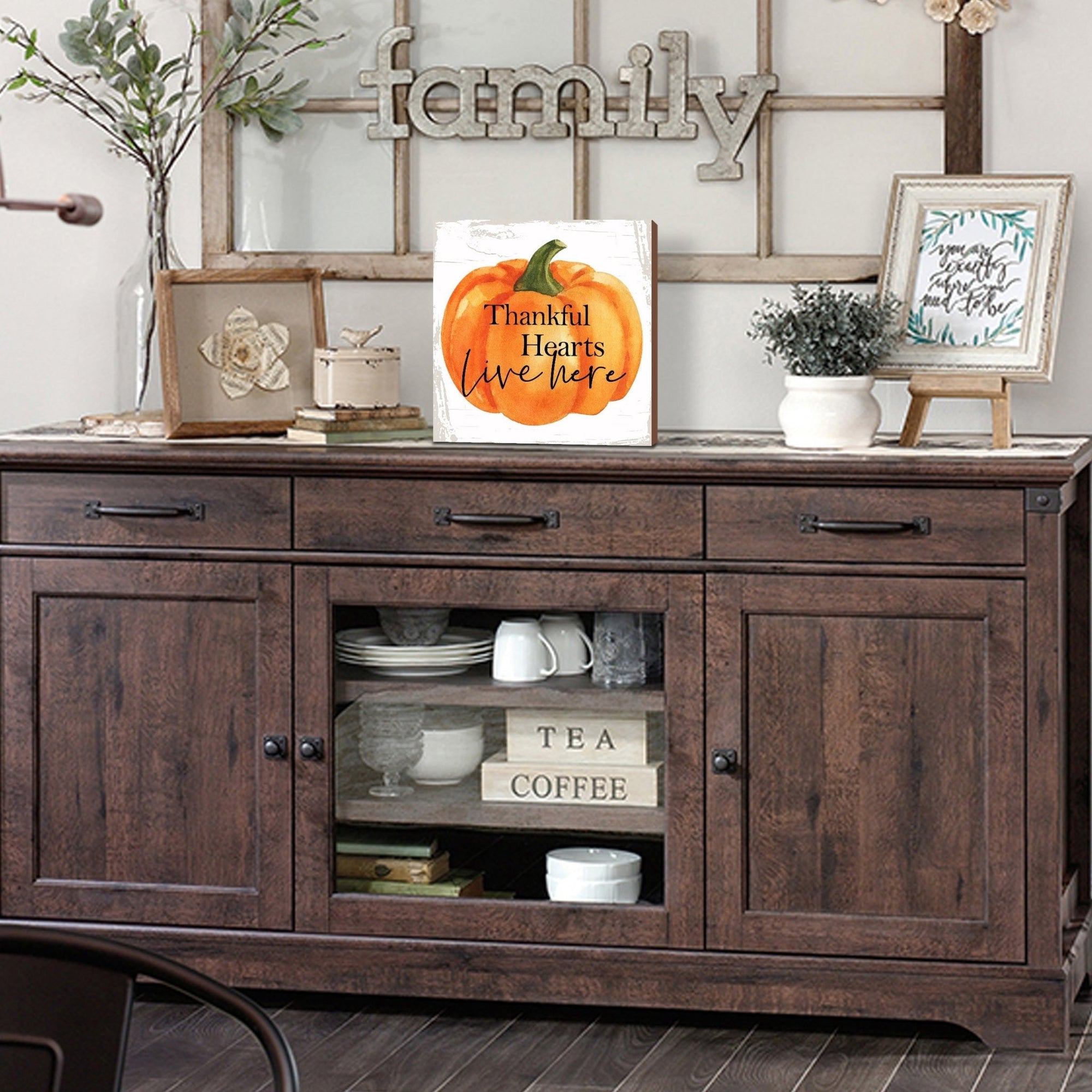 Inspirational Fall Themed Unique Shelf Décor and Tabletop Signs - Thankful Hearts - LifeSong Milestones