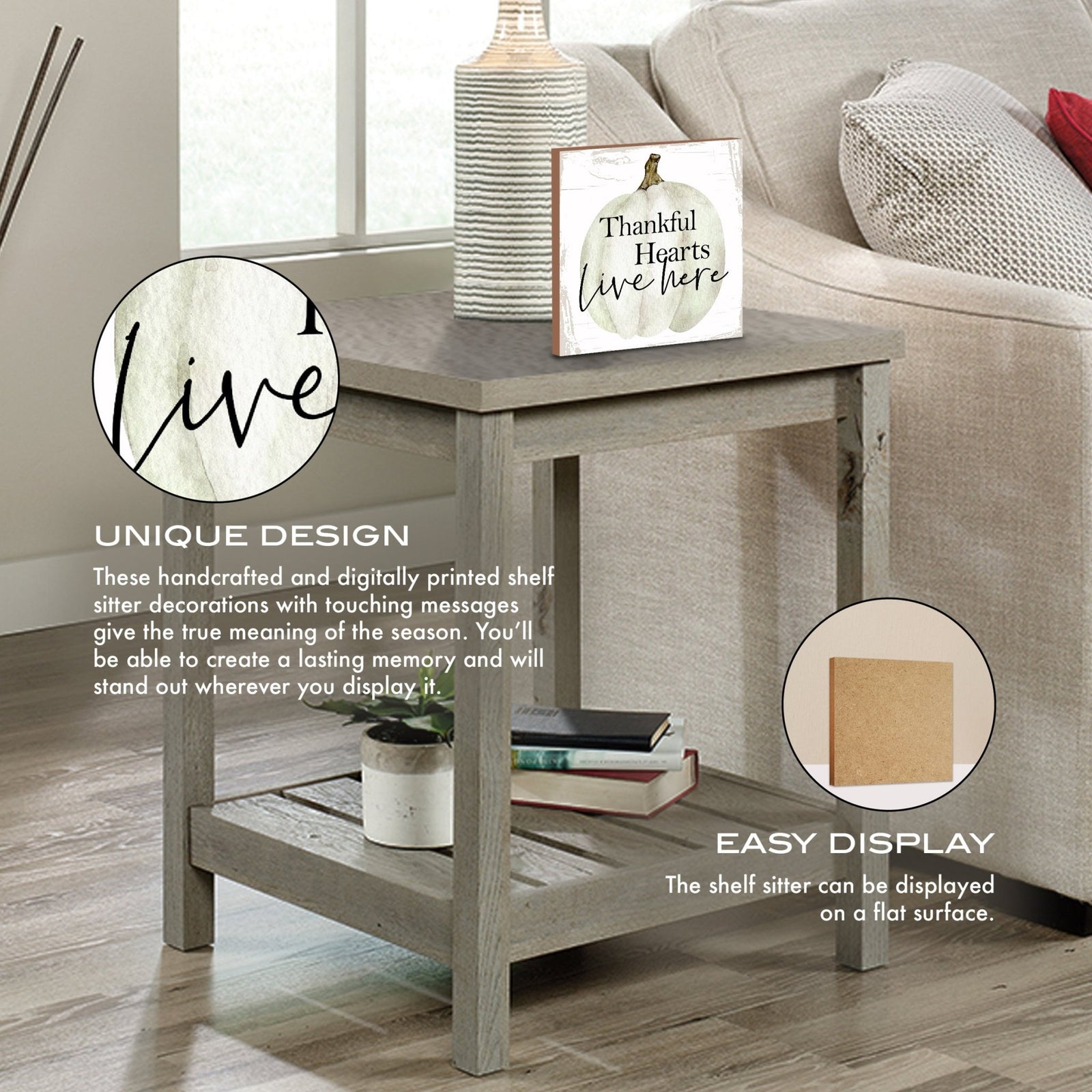 Inspirational Fall Themed Unique Shelf Décor and Tabletop Signs - Thankful Hearts - LifeSong Milestones