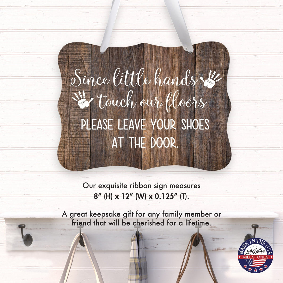 Inspirational Hanging Ribbon Wall Sign for Kids - Please Leave Your Shoes - LifeSong Milestones
