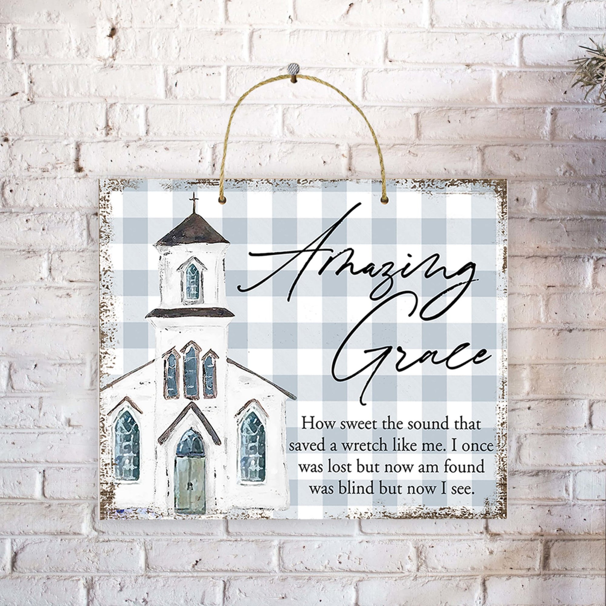 Inspirational Hanging Wall Décor White Church Sign – Amazing Grace - LifeSong Milestones