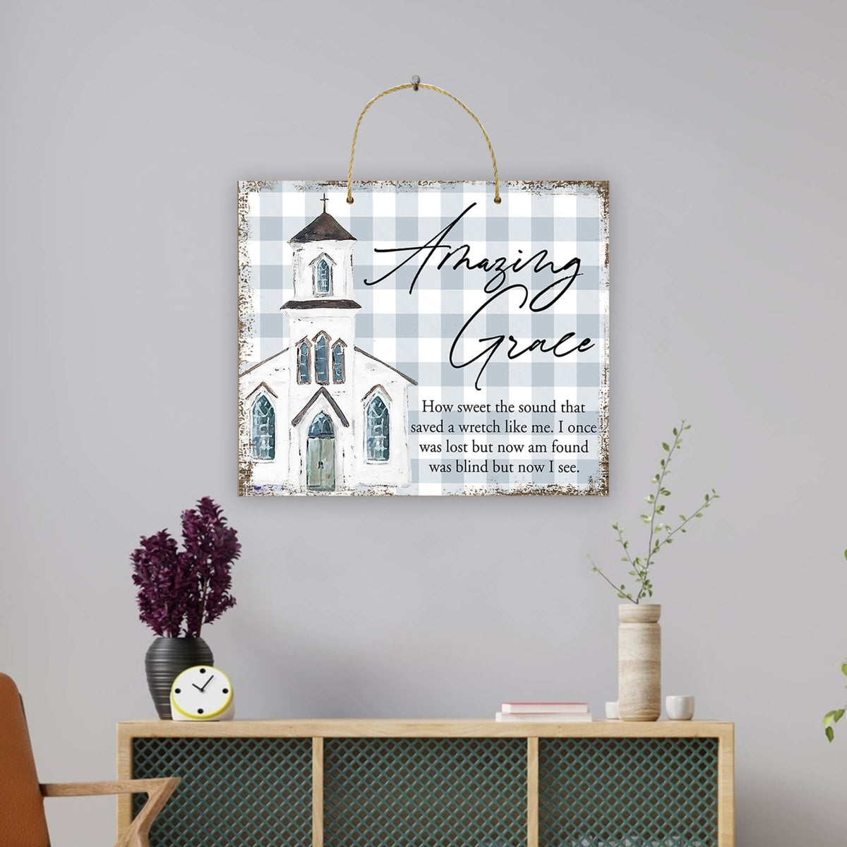 Inspirational Hanging Wall Décor White Church Sign – Amazing Grace - LifeSong Milestones