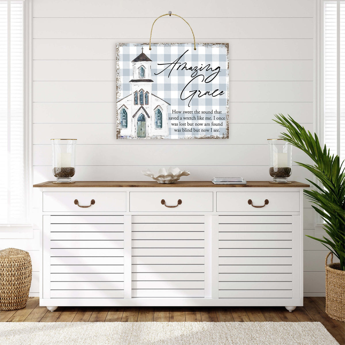 Inspirational Hanging Wall Décor White Church Sign – Amazing Grace - LifeSong Milestones
