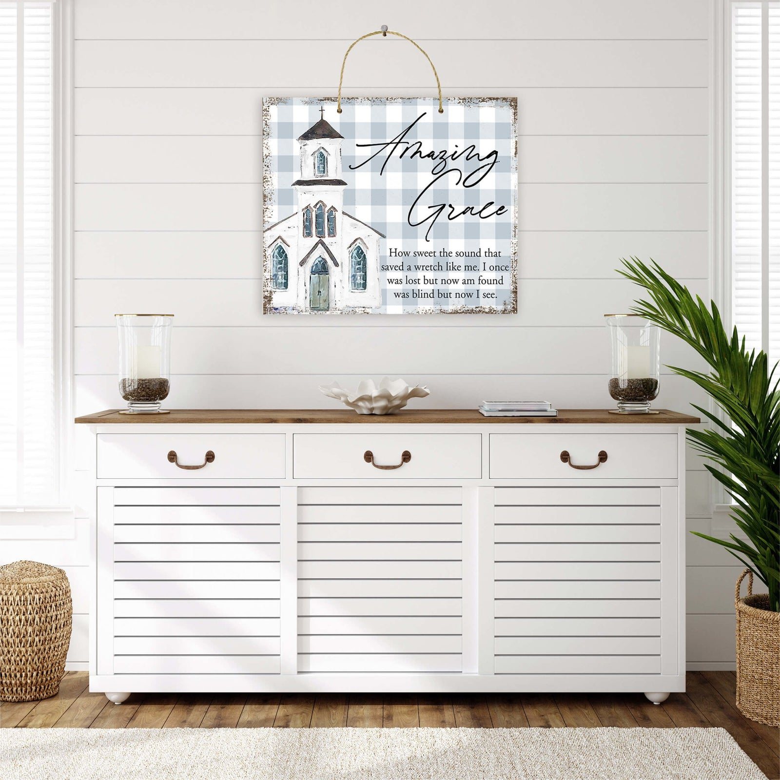Inspirational Hanging Wall Décor White Church Sign – Amazing Grace - LifeSong Milestones