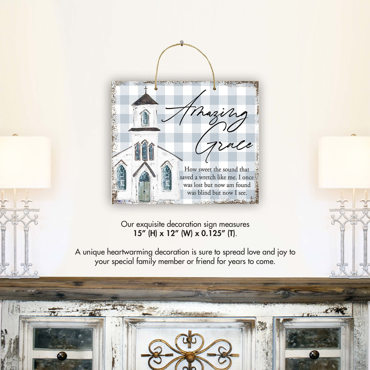 Inspirational Hanging Wall Décor White Church Sign – Amazing Grace - LifeSong Milestones