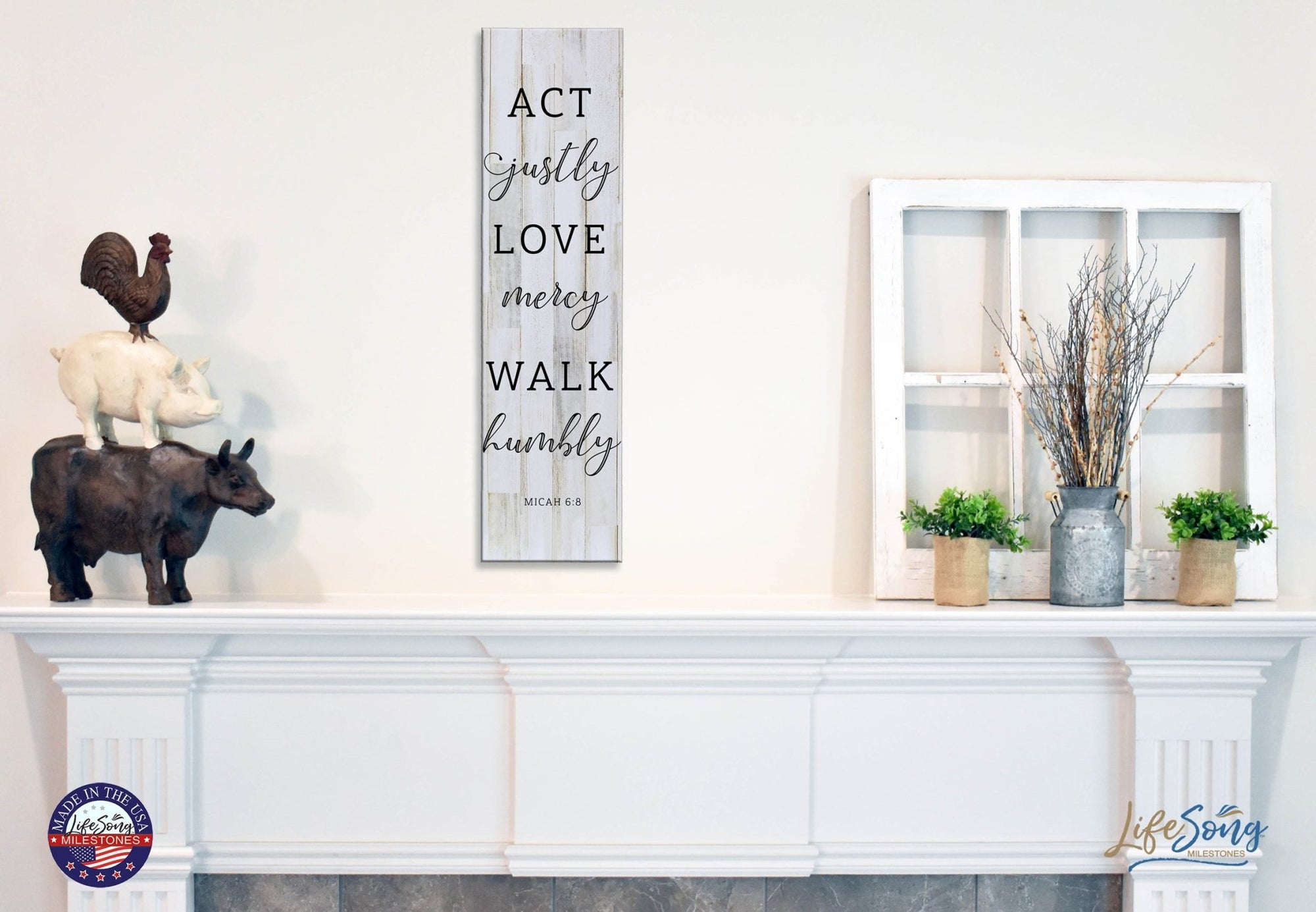 Inspirational Modern Wooden Wall Hanging Plaque 10x40 - Act Justly Love mercy - LifeSong Milestones