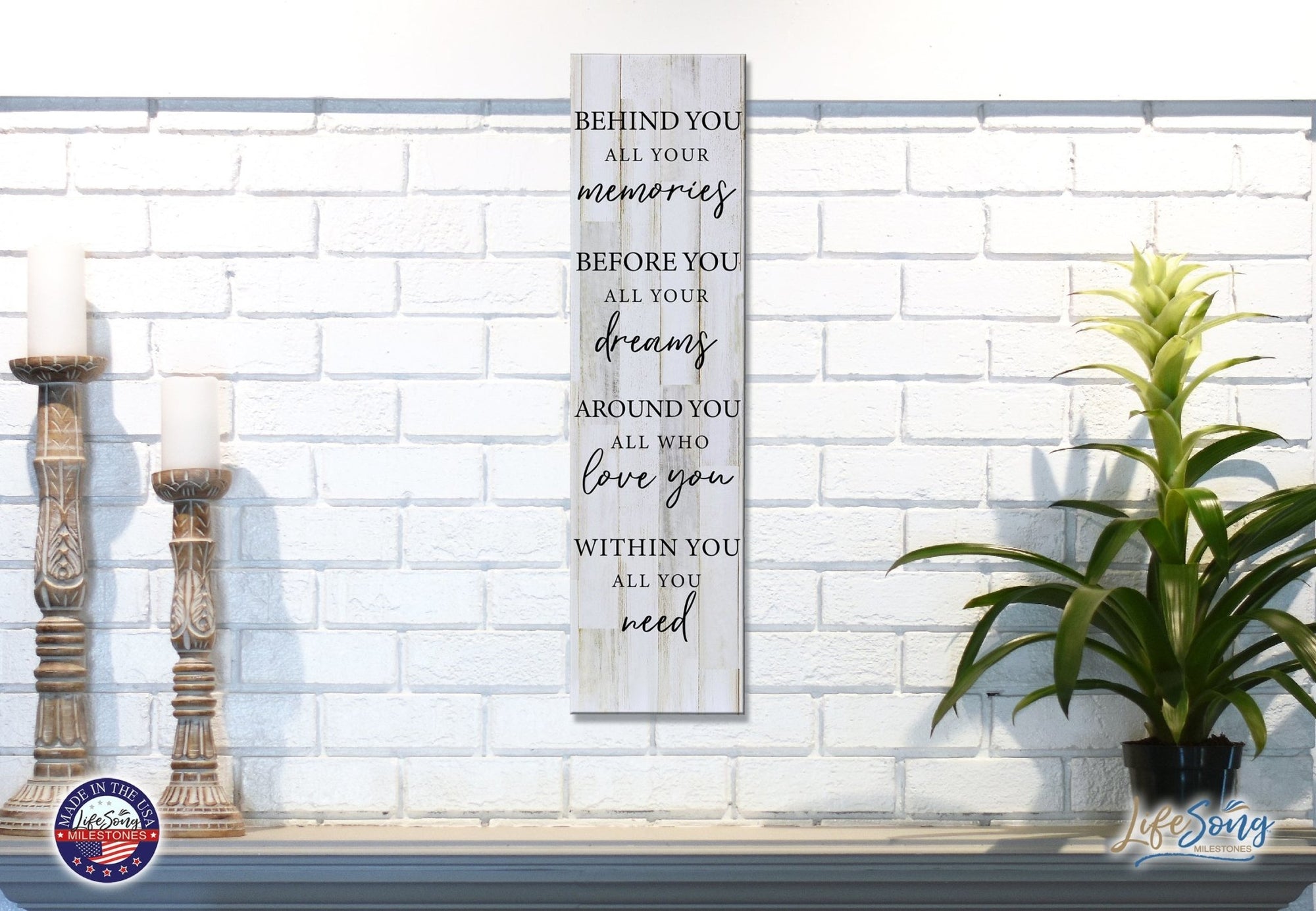 Inspirational Modern Wooden Wall Hanging Plaque 10x40 - Behind You All Your Memories - LifeSong Milestones
