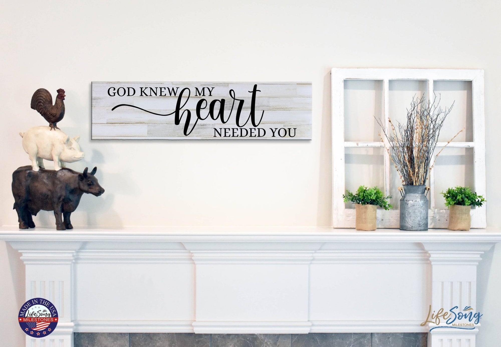 Inspirational Modern Wooden Wall Hanging Plaque 10x40 - God Knew My Heart - LifeSong Milestones