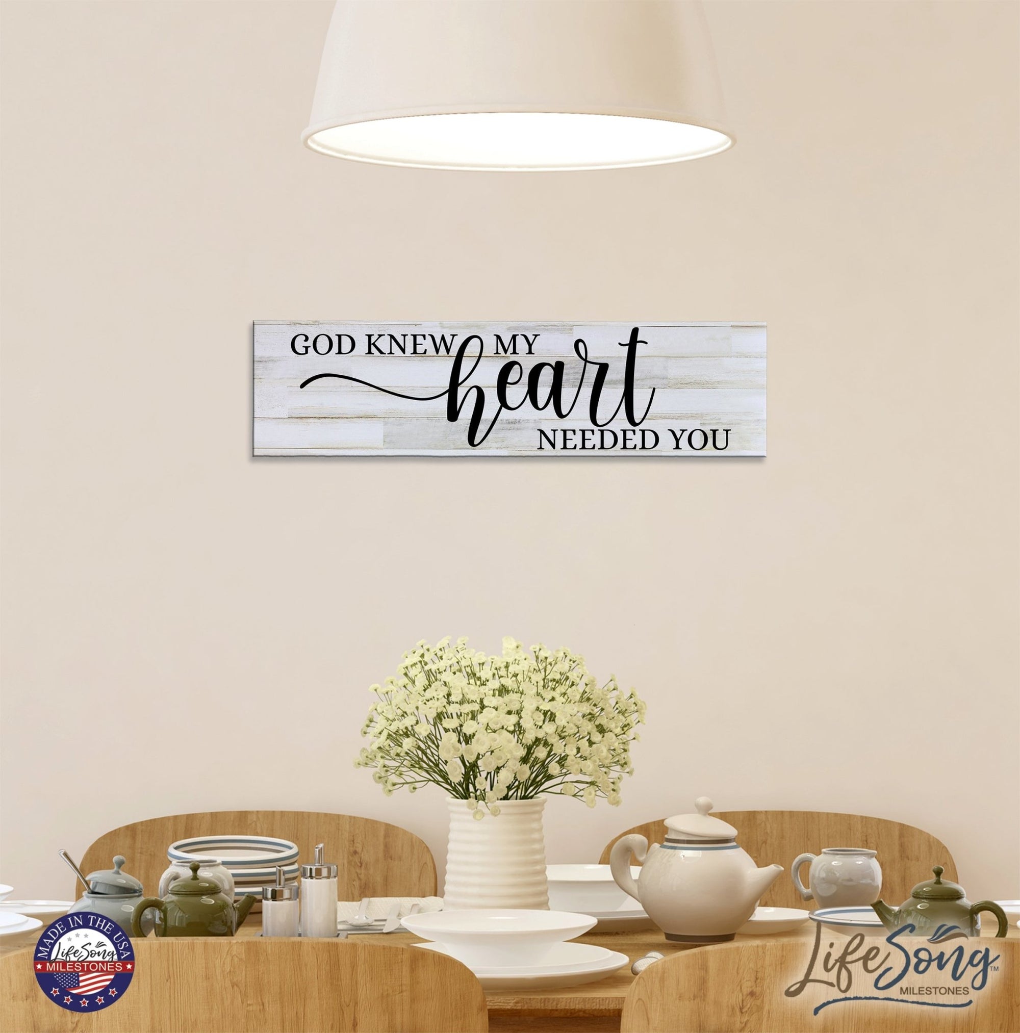Inspirational Modern Wooden Wall Hanging Plaque 10x40 - God Knew My Heart - LifeSong Milestones