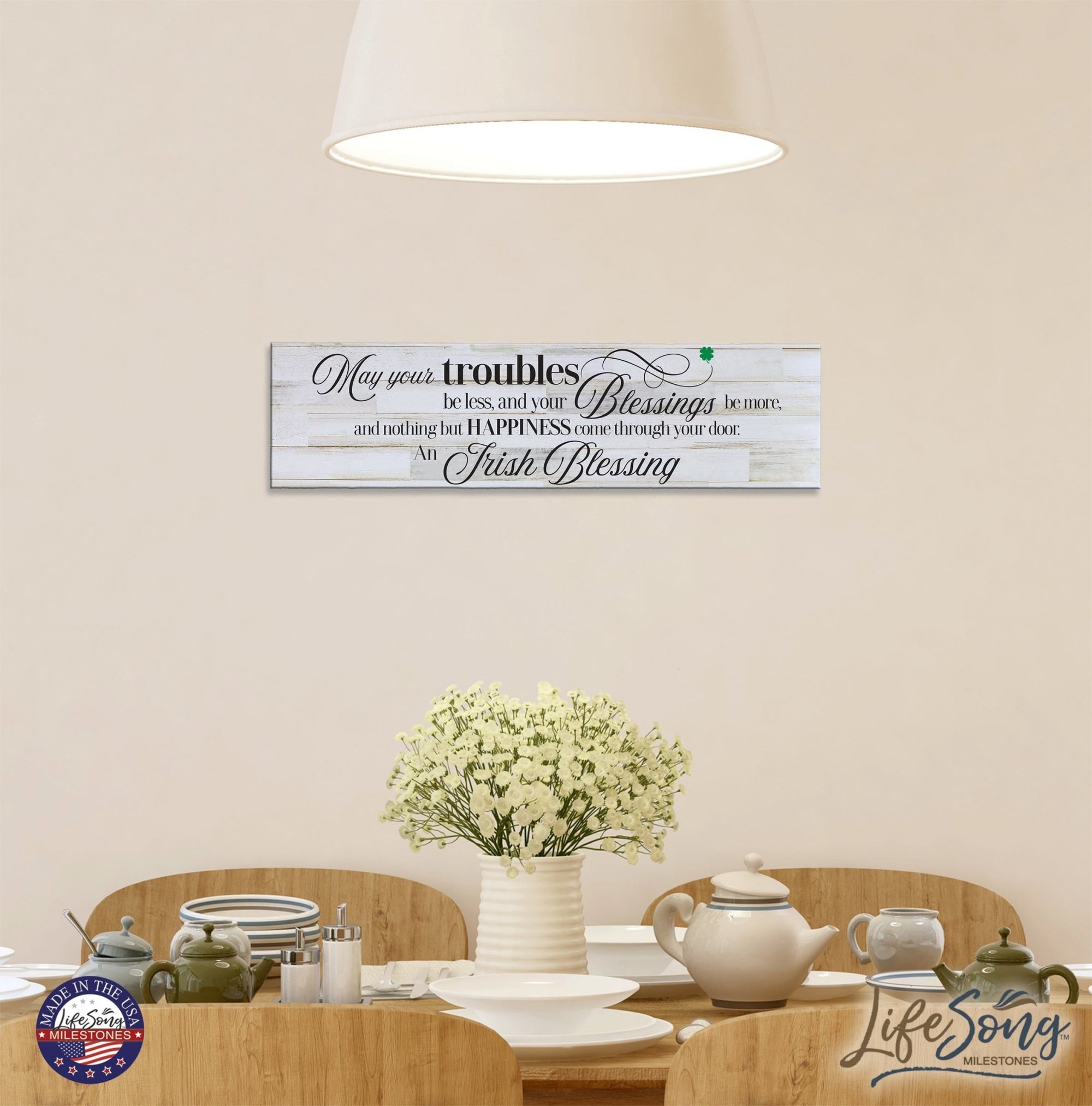 Inspirational Modern Wooden Wall Hanging Plaque 10x40 - May Your Troubles - LifeSong Milestones