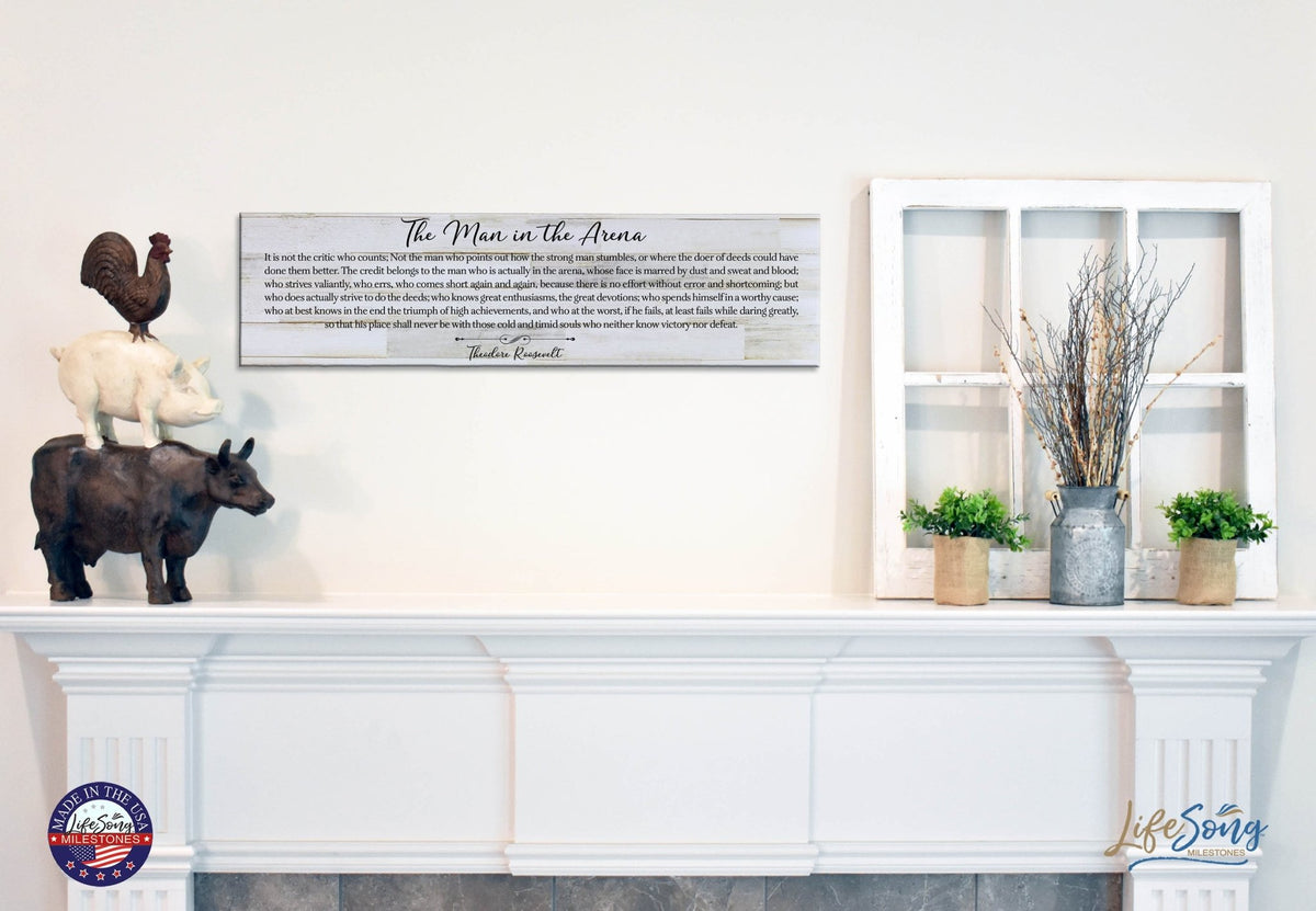 Inspirational Modern Wooden Wall Hanging Plaque 10x40 - The Man In the Arena - LifeSong Milestones