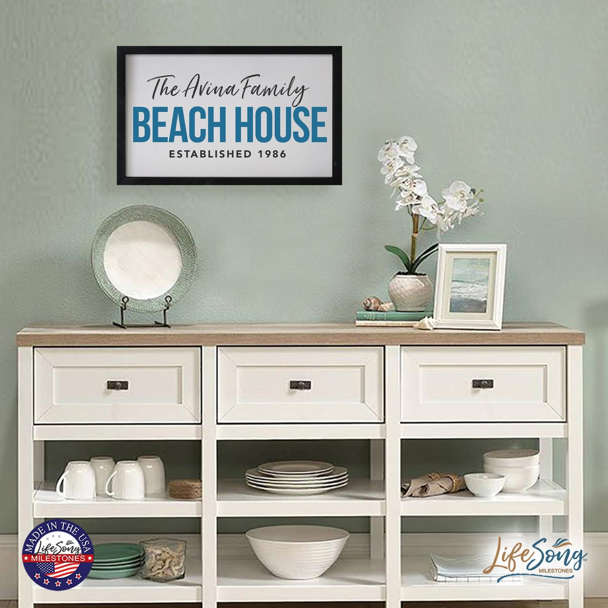 Inspirational Personalized Framed Shadow Box 12x18 - Beach House - LifeSong Milestones