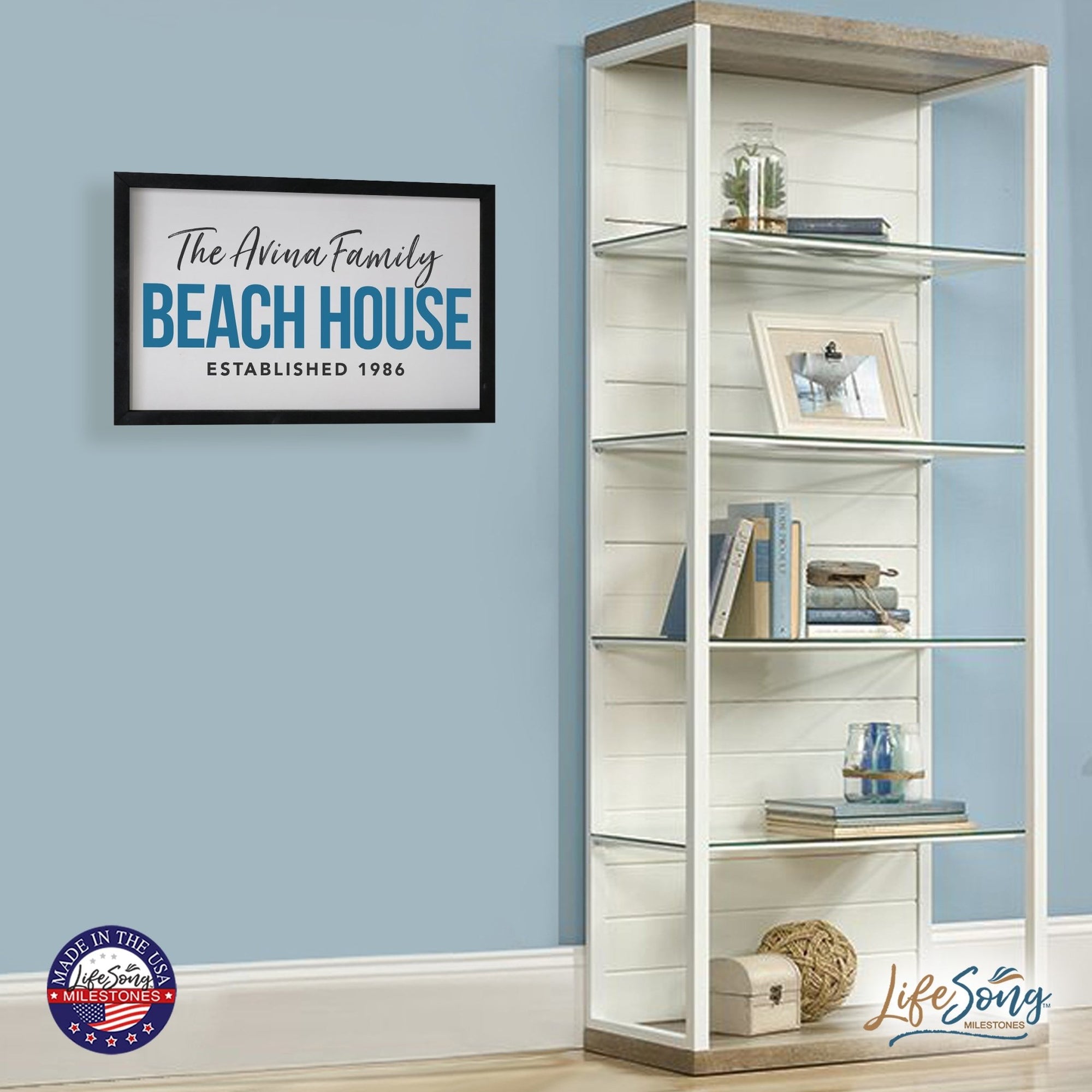 Inspirational Personalized Framed Shadow Box 12x18 - Beach House - LifeSong Milestones