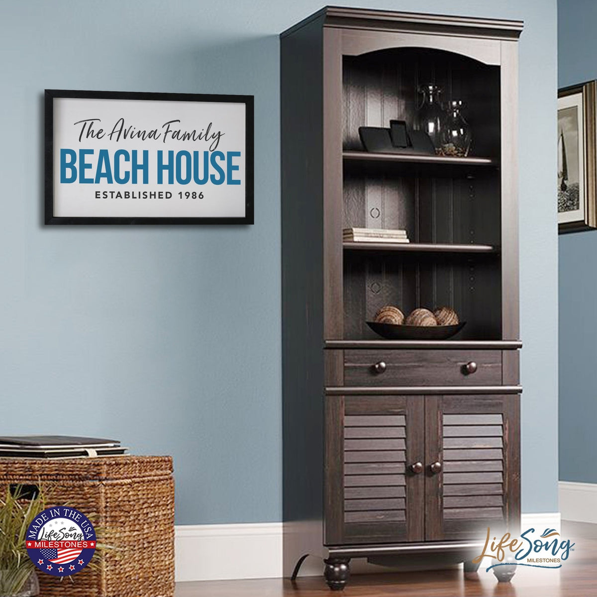 Inspirational Personalized Framed Shadow Box 12x18 - Beach House - LifeSong Milestones
