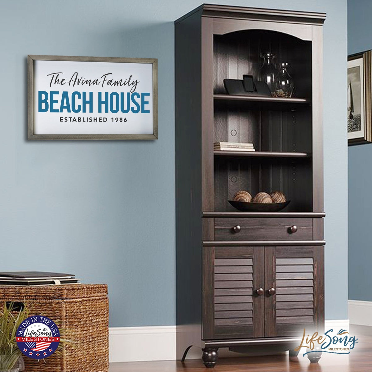 Inspirational Personalized Framed Shadow Box 12x18 - Beach House - LifeSong Milestones
