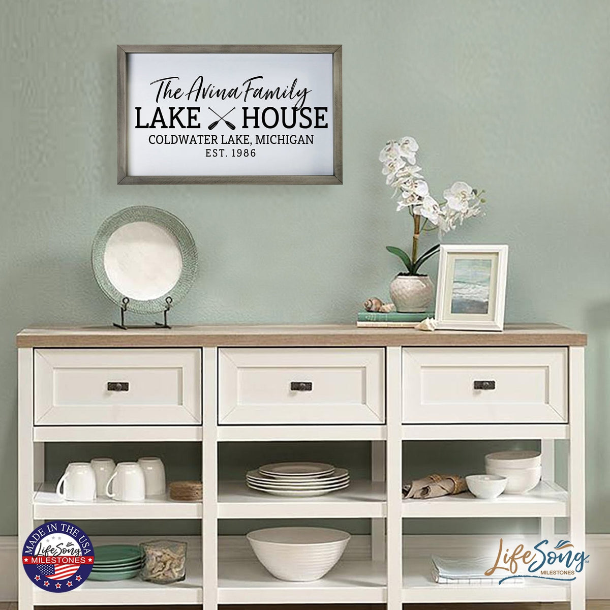 Inspirational Personalized Framed Shadow Box 12x18 -The Lake House (paddles) - LifeSong Milestones