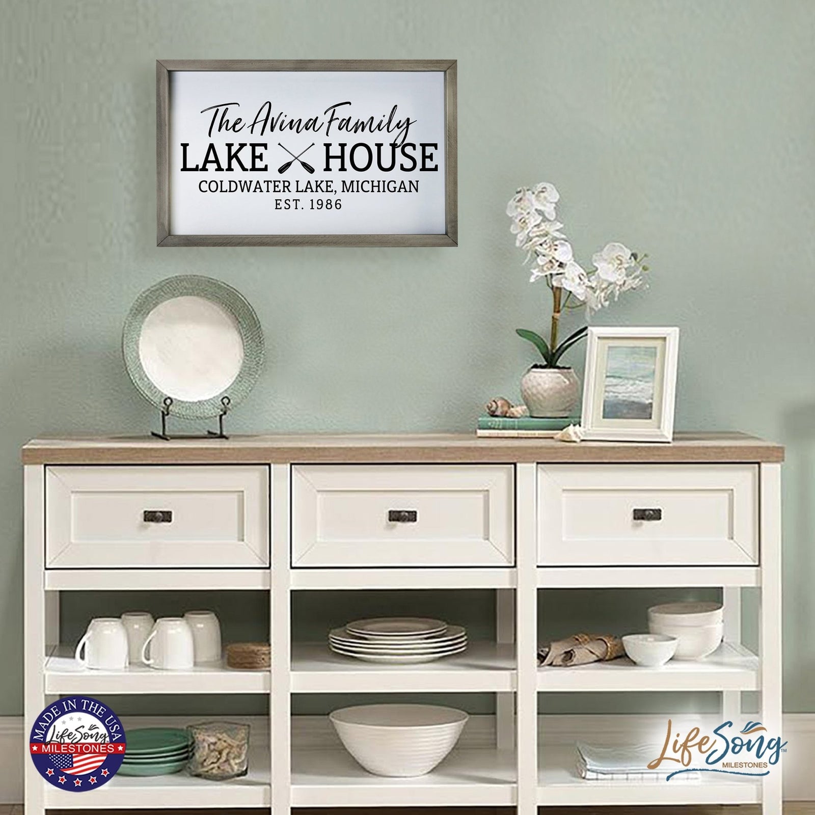 Inspirational Personalized Framed Shadow Box 12x18 -The Lake House (paddles) - LifeSong Milestones