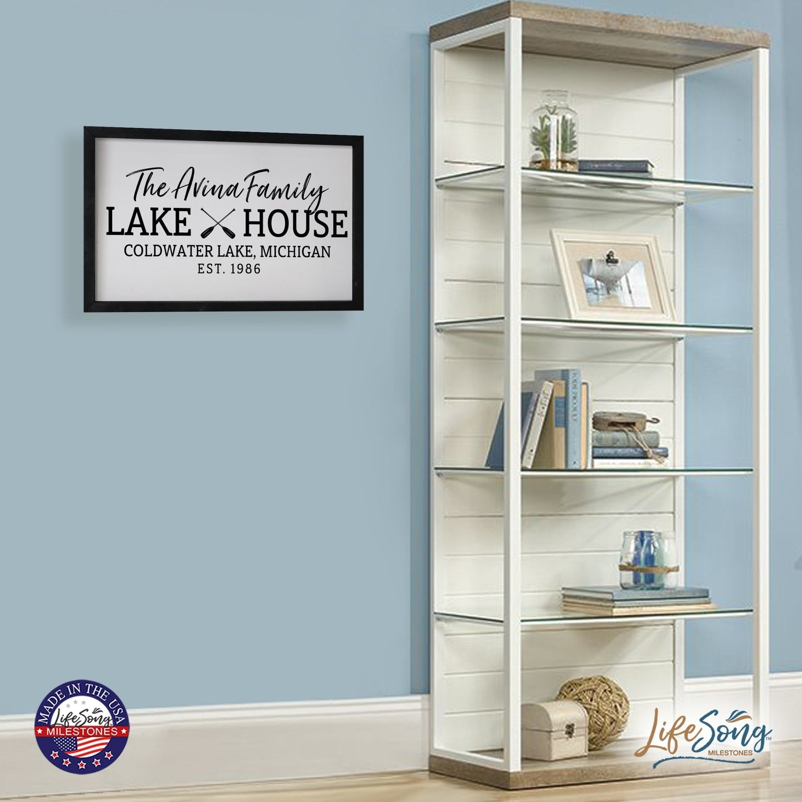 Inspirational Personalized Framed Shadow Box 12x18 -The Lake House (paddles) - LifeSong Milestones