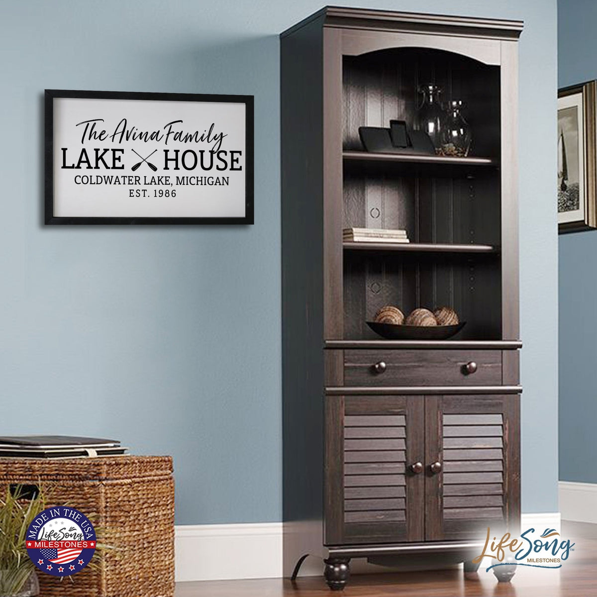 Inspirational Personalized Framed Shadow Box 12x18 -The Lake House (paddles) - LifeSong Milestones