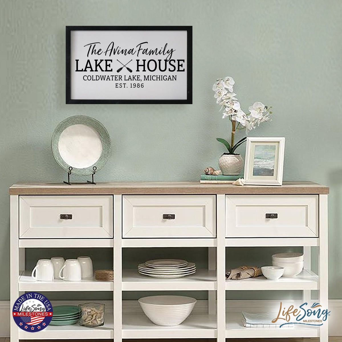 Inspirational Personalized Framed Shadow Box 12x18 -The Lake House (paddles) - LifeSong Milestones