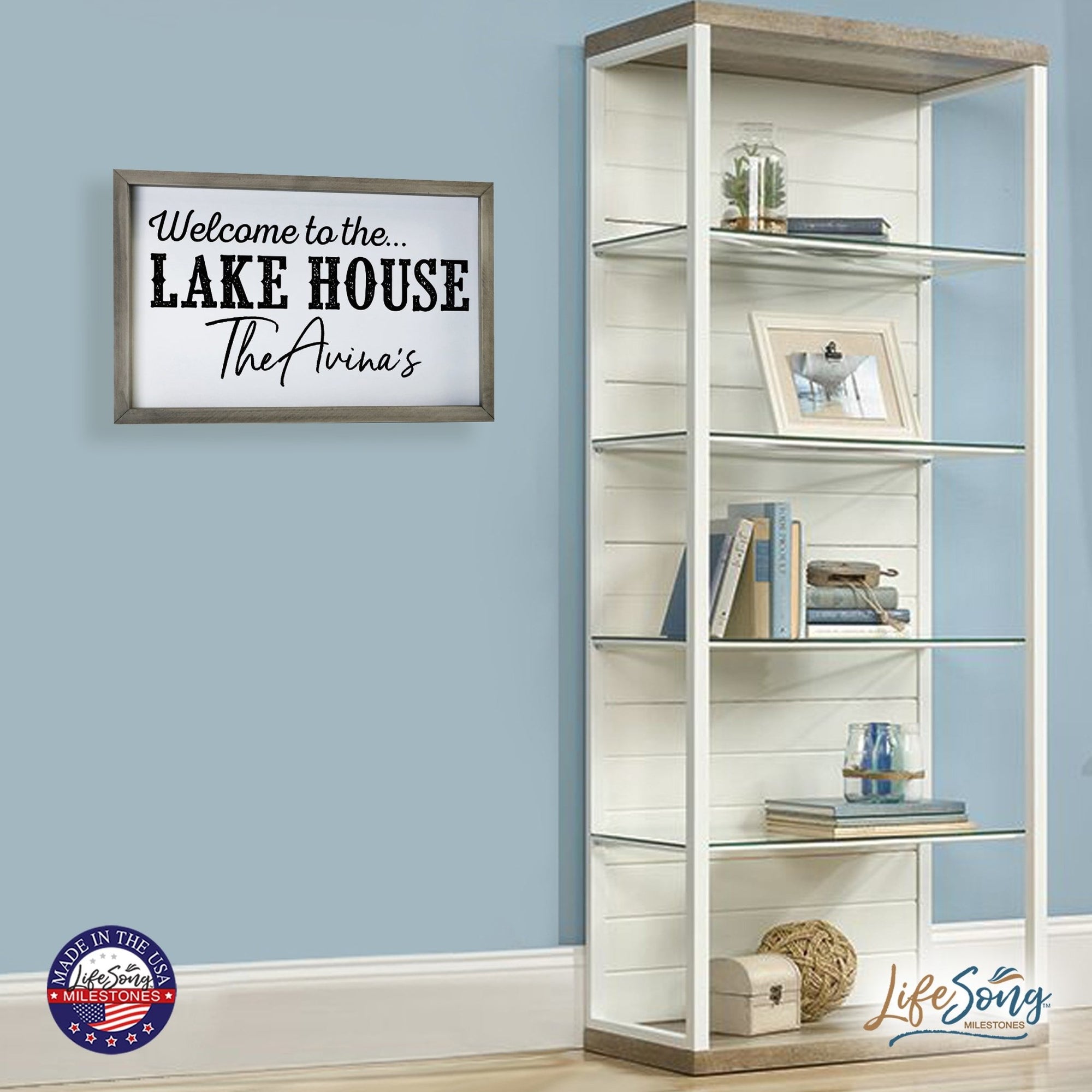 Inspirational Personalized Framed Shadow Box 12x18 - Welcome to the Lake House - LifeSong Milestones