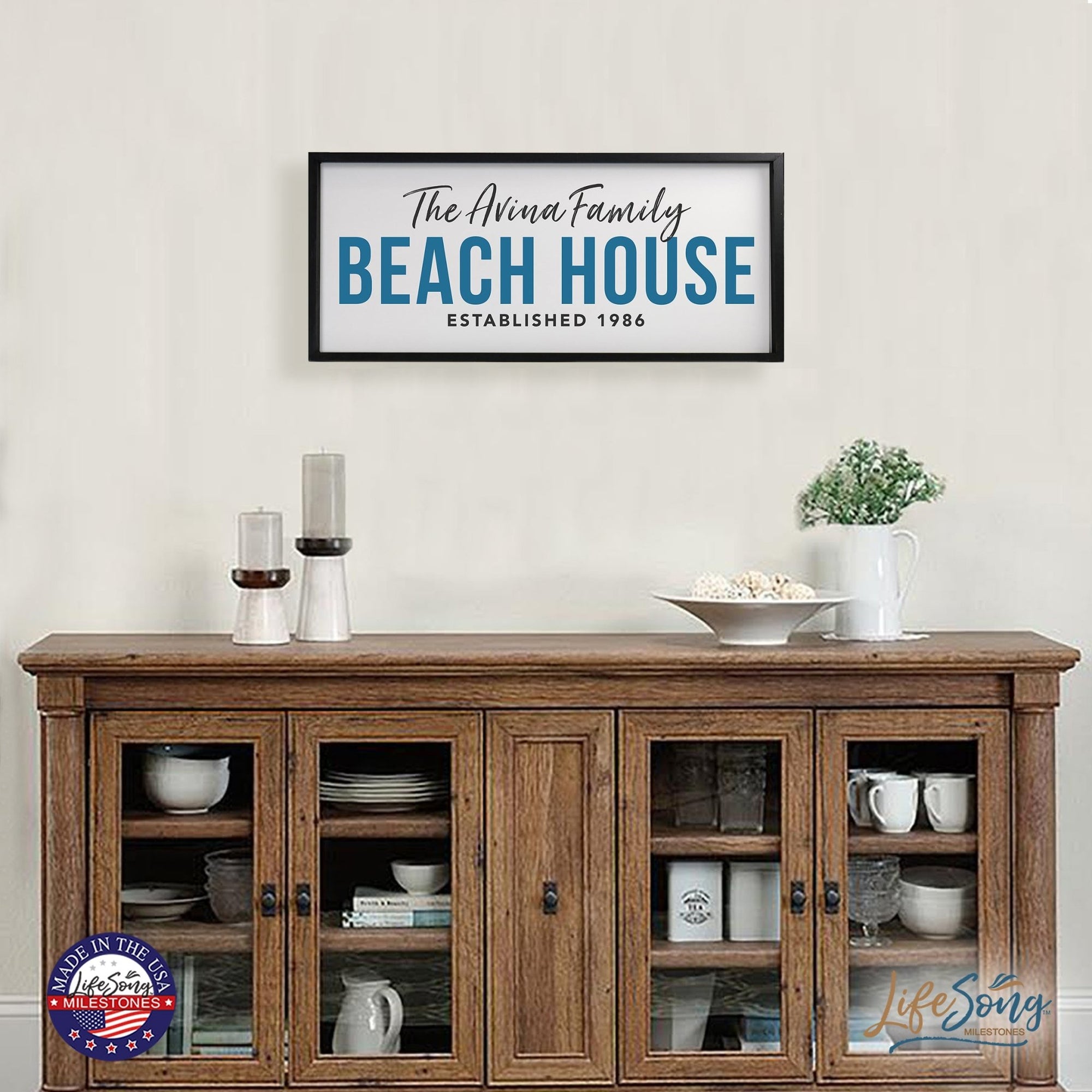 Inspirational Personalized Framed Shadow Box 13x30 - Beach House - LifeSong Milestones