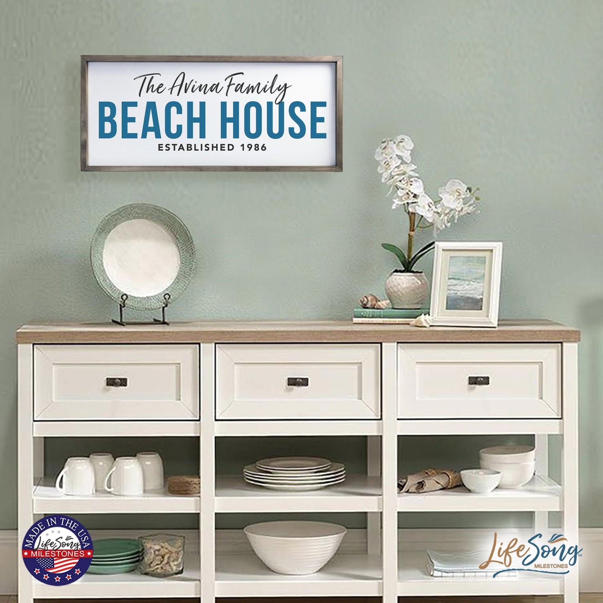 Inspirational Personalized Framed Shadow Box 13x30 - Beach House - LifeSong Milestones