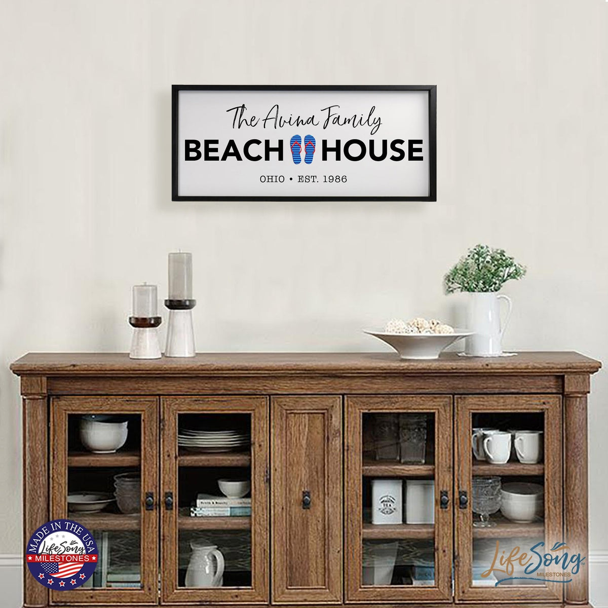 Inspirational Personalized Framed Shadow Box 13x30 - Beach House (Slippers) - LifeSong Milestones