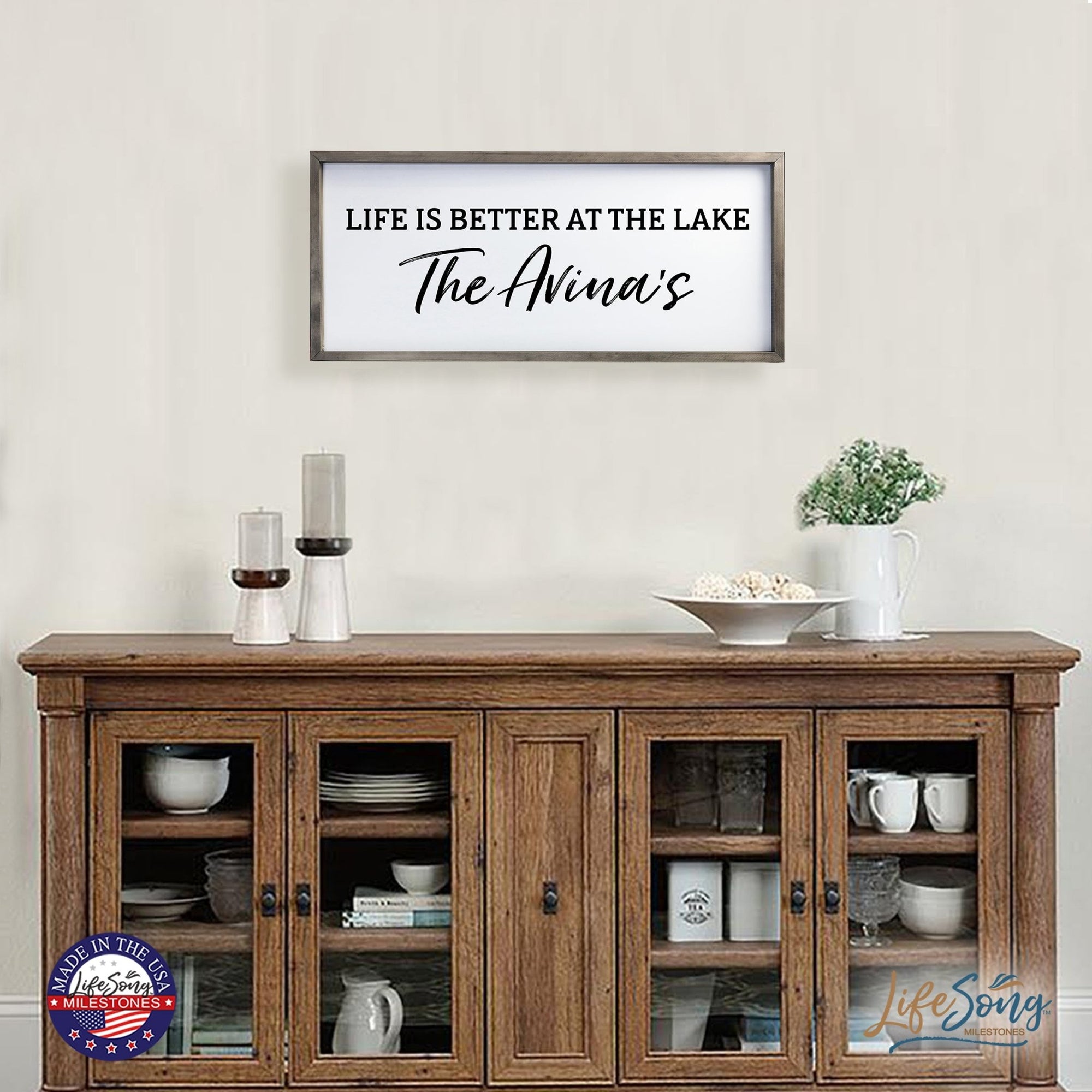 Inspirational Personalized Framed Shadow Box 13x30 - Life is Better at the Lake - LifeSong Milestones