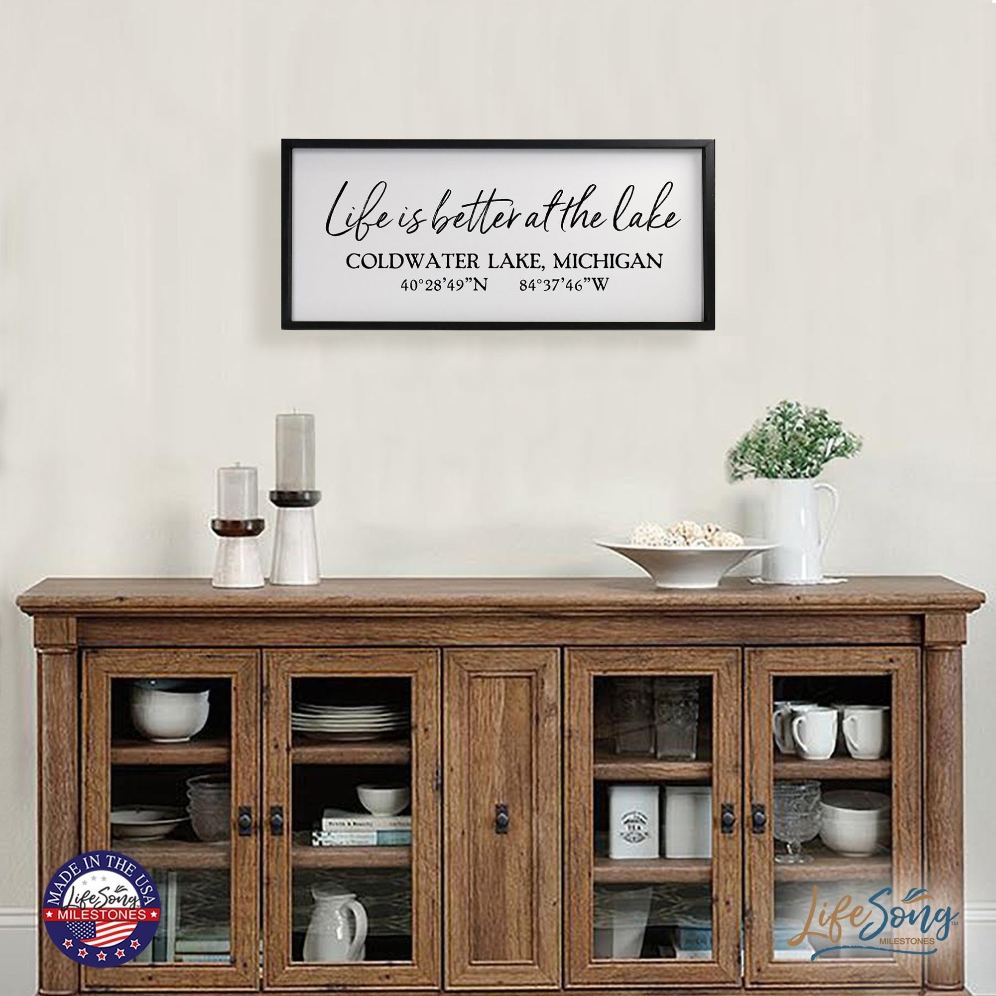 Inspirational Personalized Framed Shadow Box 13x30 - Life is Better at the Lake (Script) - LifeSong Milestones
