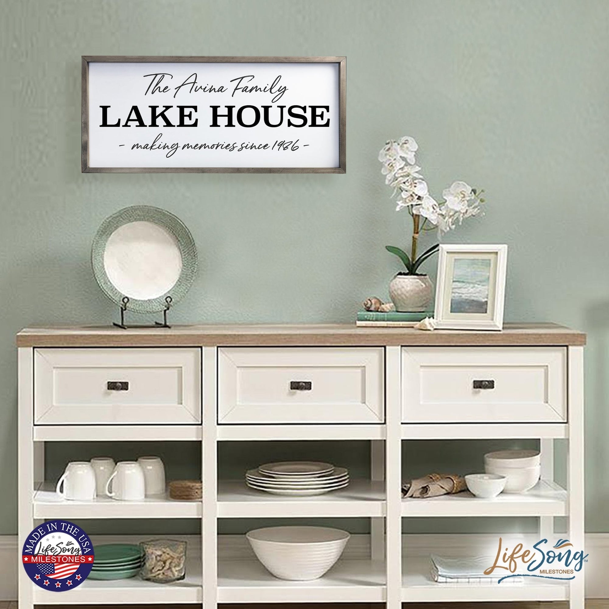 Inspirational Personalized Framed Shadow Box 13x30 - The Lake House Making Memories - LifeSong Milestones