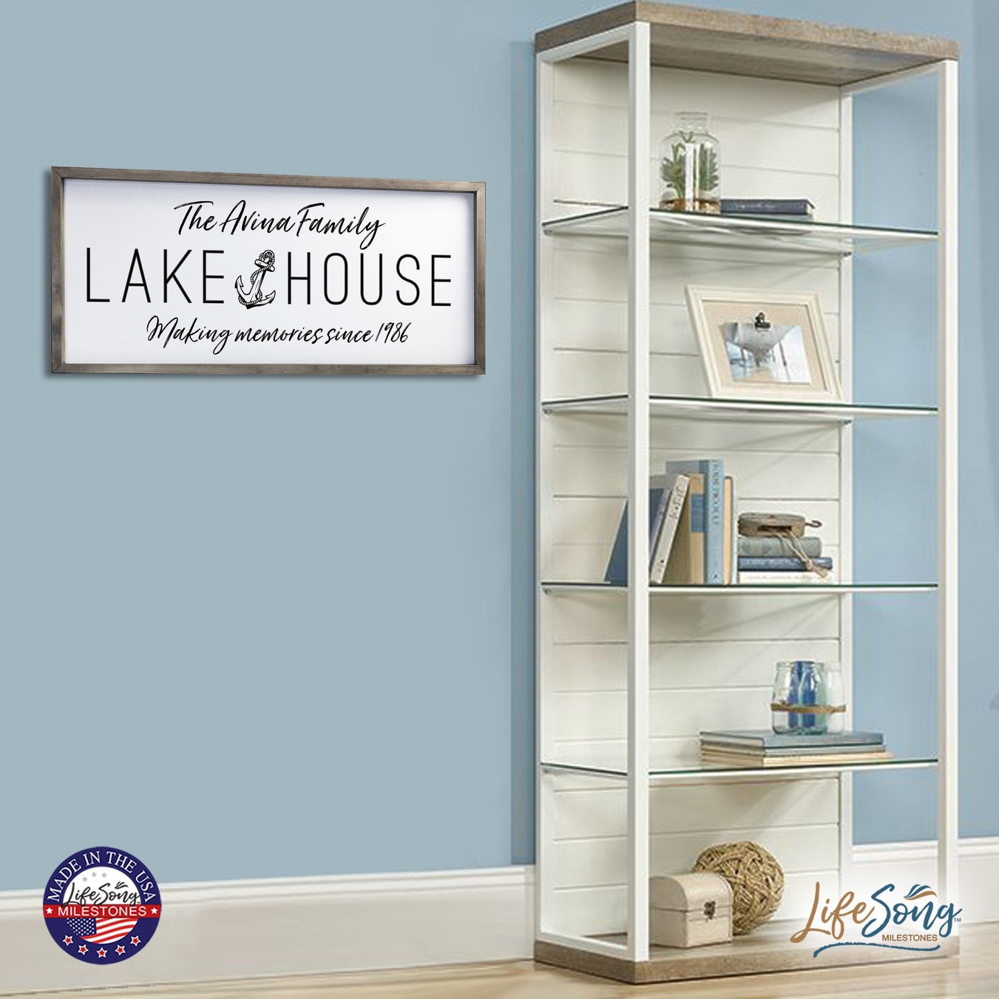 Inspirational Personalized Framed Shadow Box 13x30 - The Lake House Making Memories (Anchor) - LifeSong Milestones