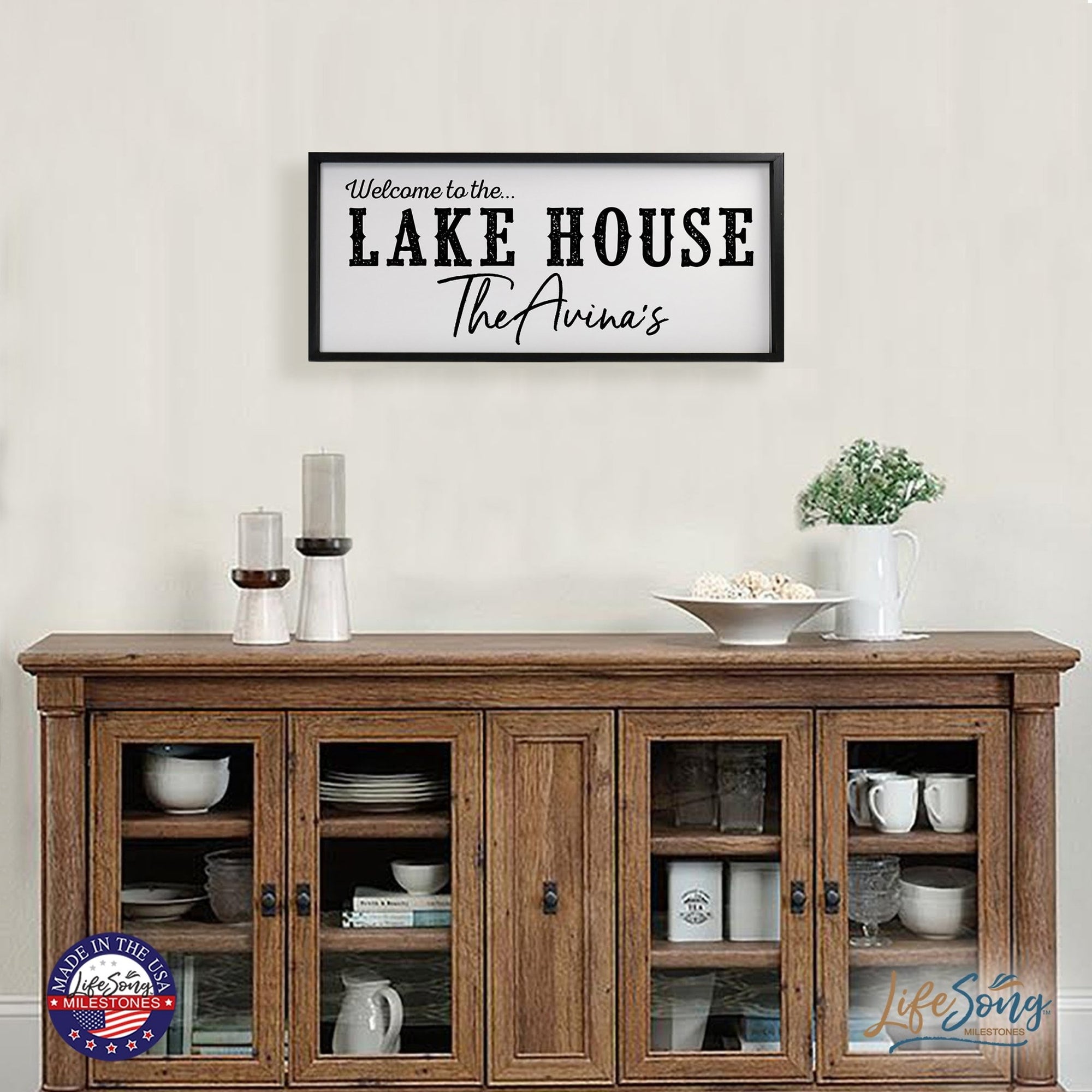 Inspirational Personalized Framed Shadow Box 13x30 - Welcome to the Lake House - LifeSong Milestones