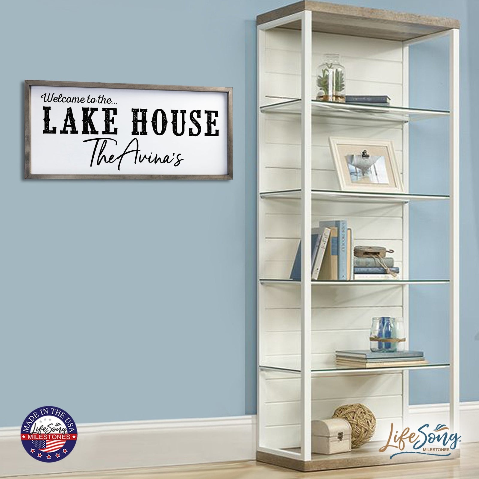 Inspirational Personalized Framed Shadow Box 13x30 - Welcome to the Lake House - LifeSong Milestones