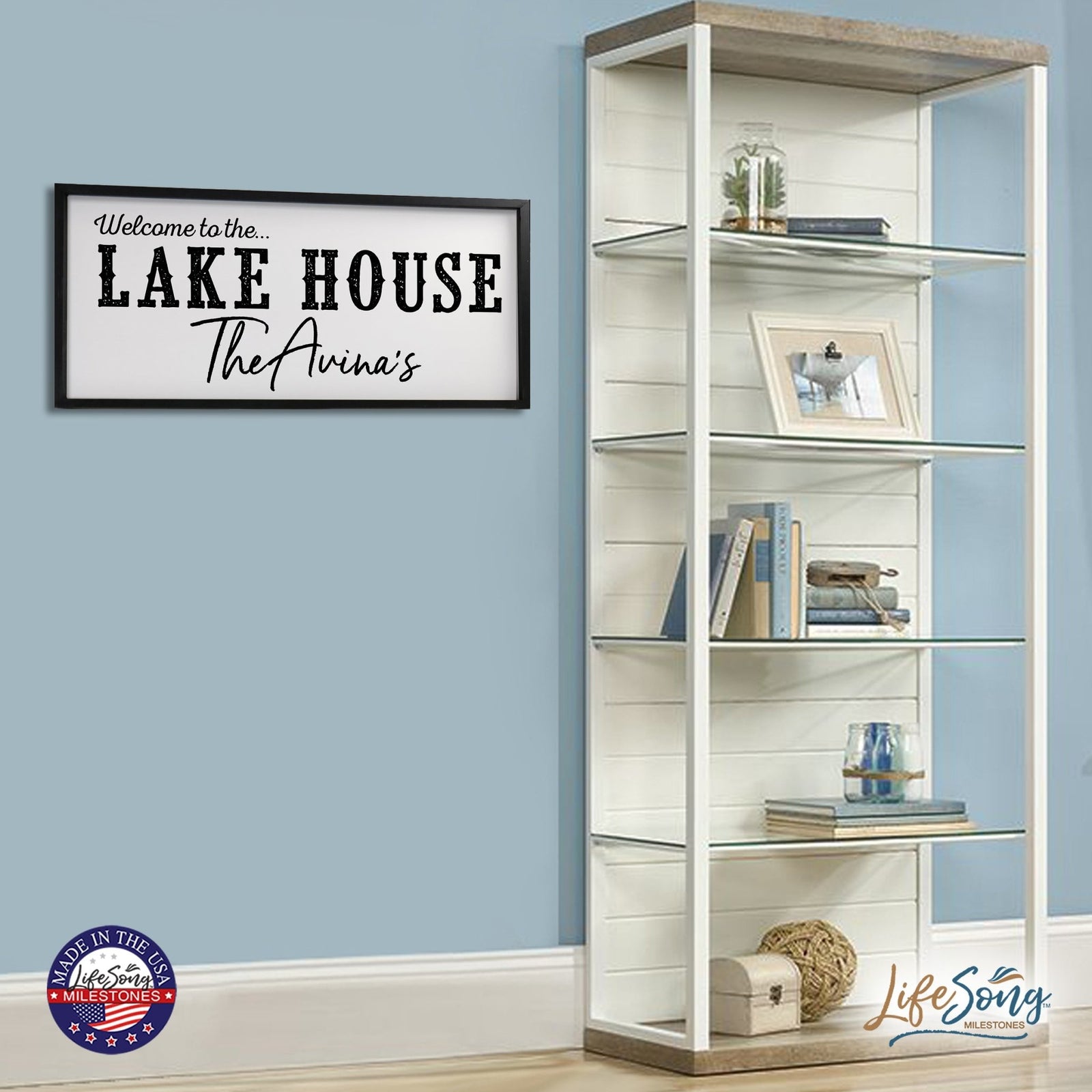 Inspirational Personalized Framed Shadow Box 13x30 - Welcome to the Lake House - LifeSong Milestones