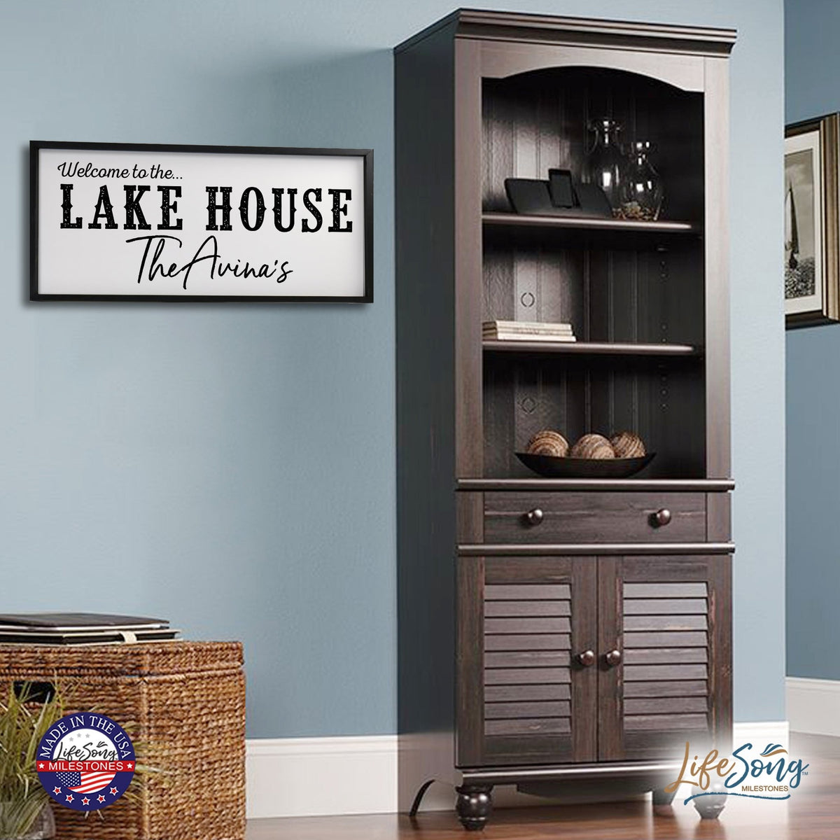 Inspirational Personalized Framed Shadow Box 13x30 - Welcome to the Lake House - LifeSong Milestones