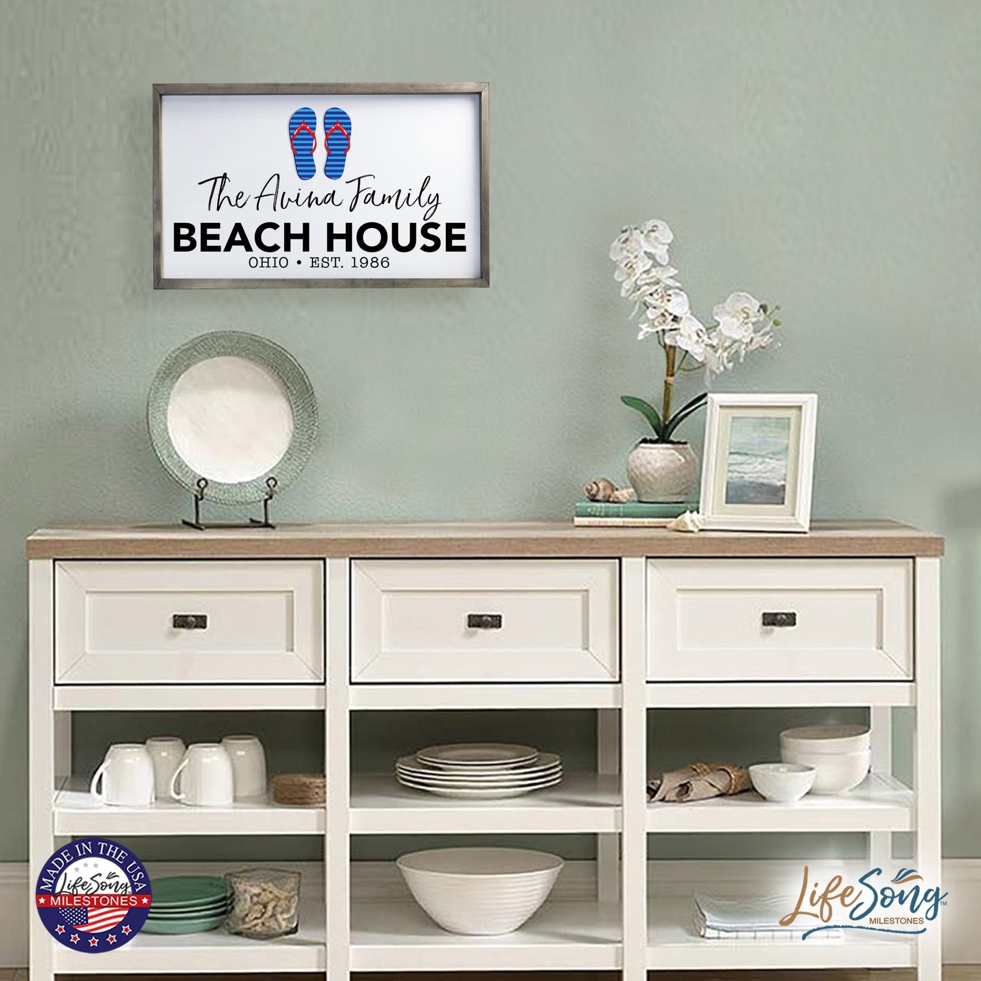 Inspirational Personalized Framed Shadow Box 16x25 - Beach House - LifeSong Milestones