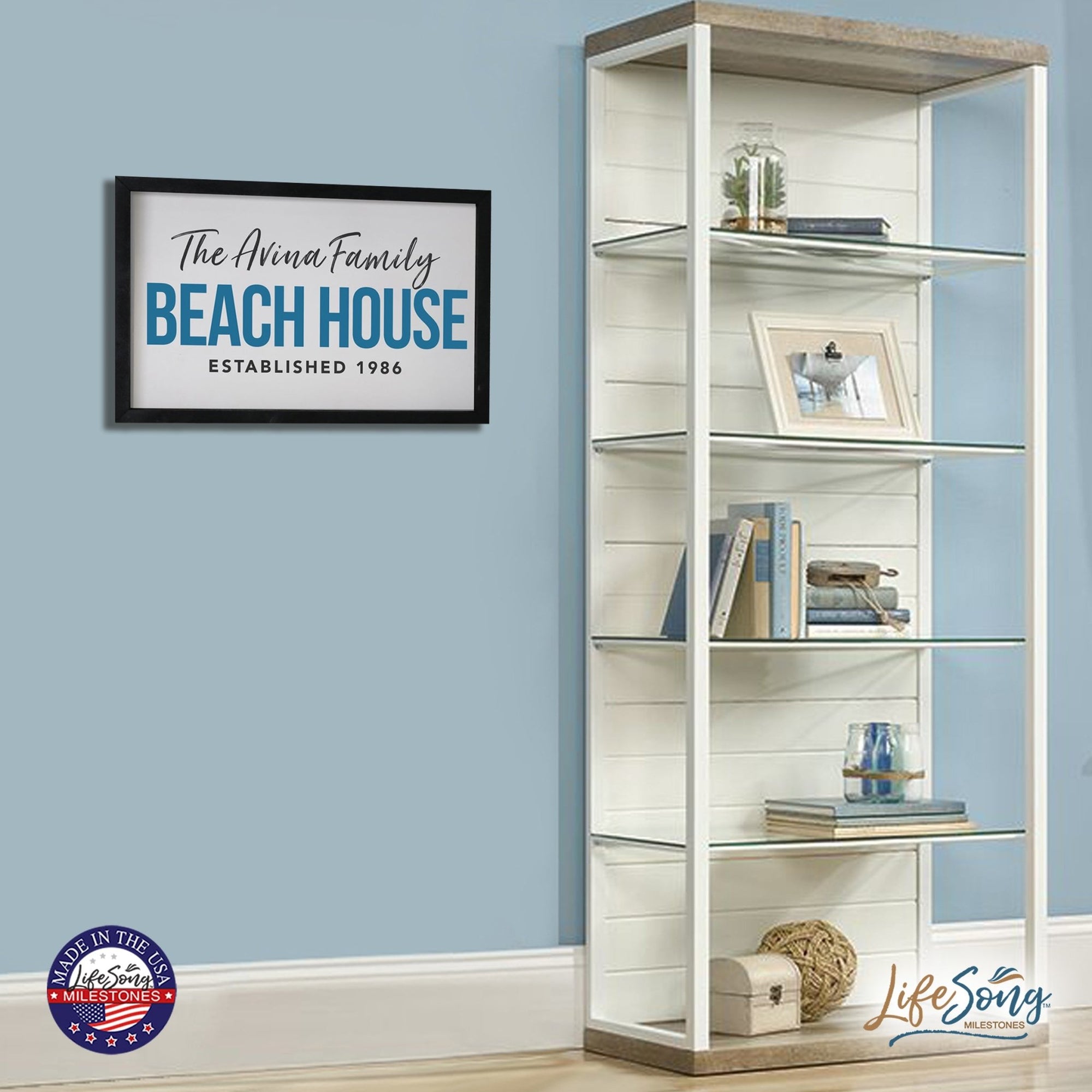 Inspirational Personalized Framed Shadow Box 16x25 - Beach House (Established) - LifeSong Milestones