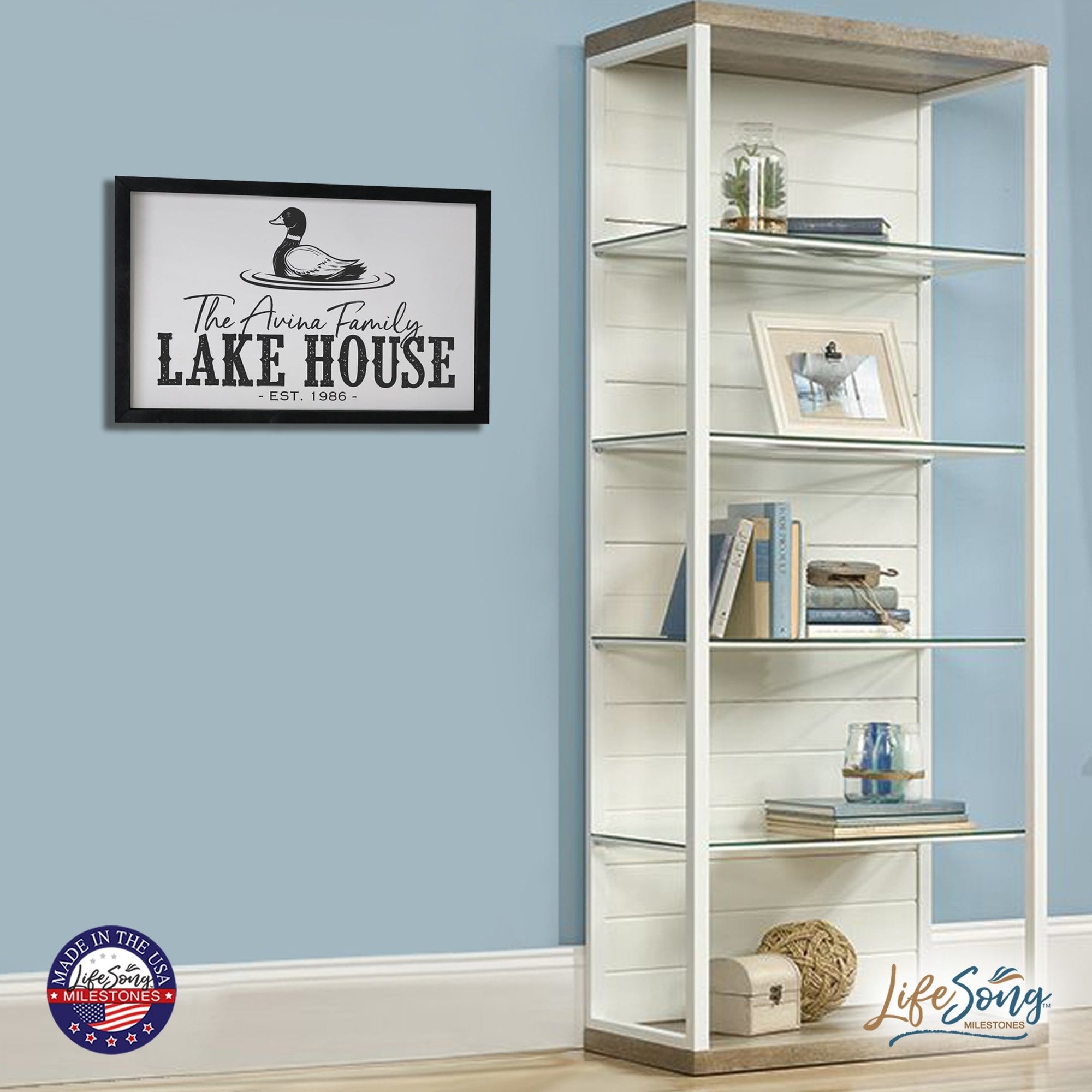 Inspirational Personalized Framed Shadow Box 16x25 - Lake House (Duck) - LifeSong Milestones