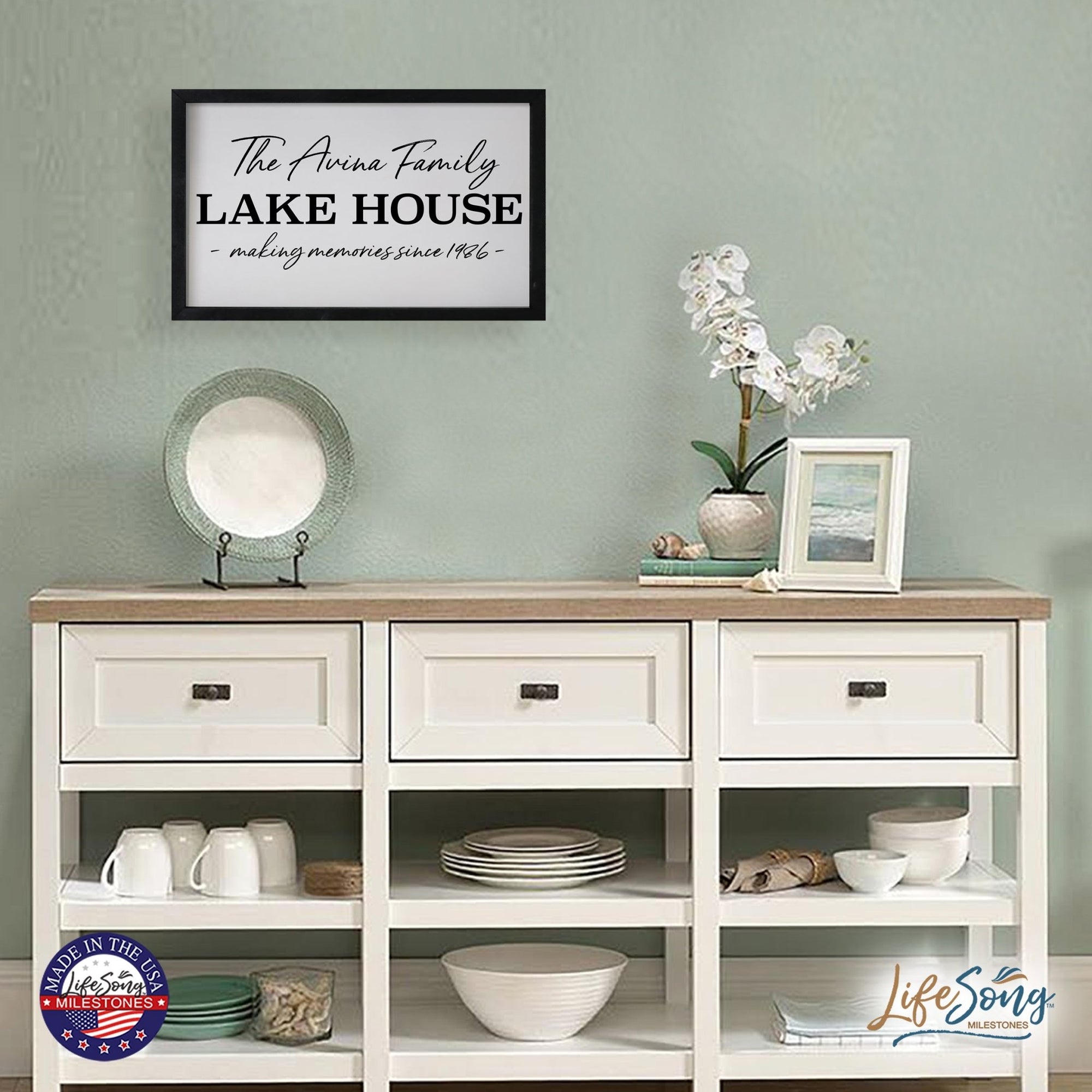 Inspirational Personalized Framed Shadow Box 16x25 - Lake House Making Memories - LifeSong Milestones