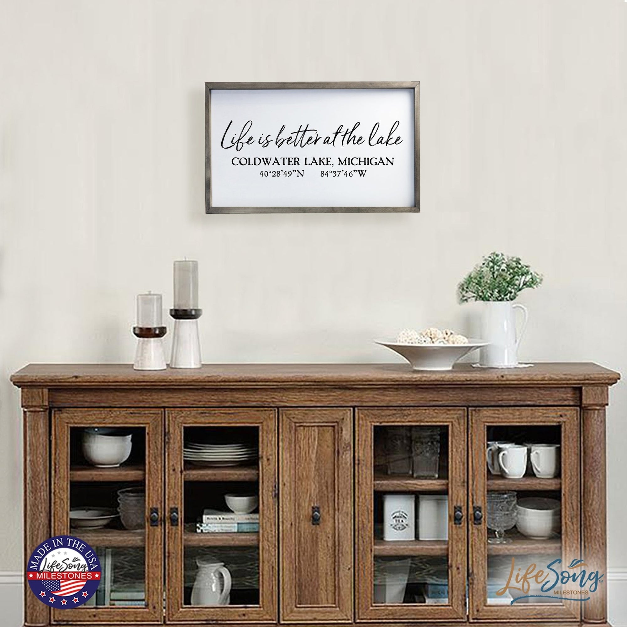 Inspirational Personalized Framed Shadow Box 16x25 - Life is Better at the Lake (Coordinates) - LifeSong Milestones