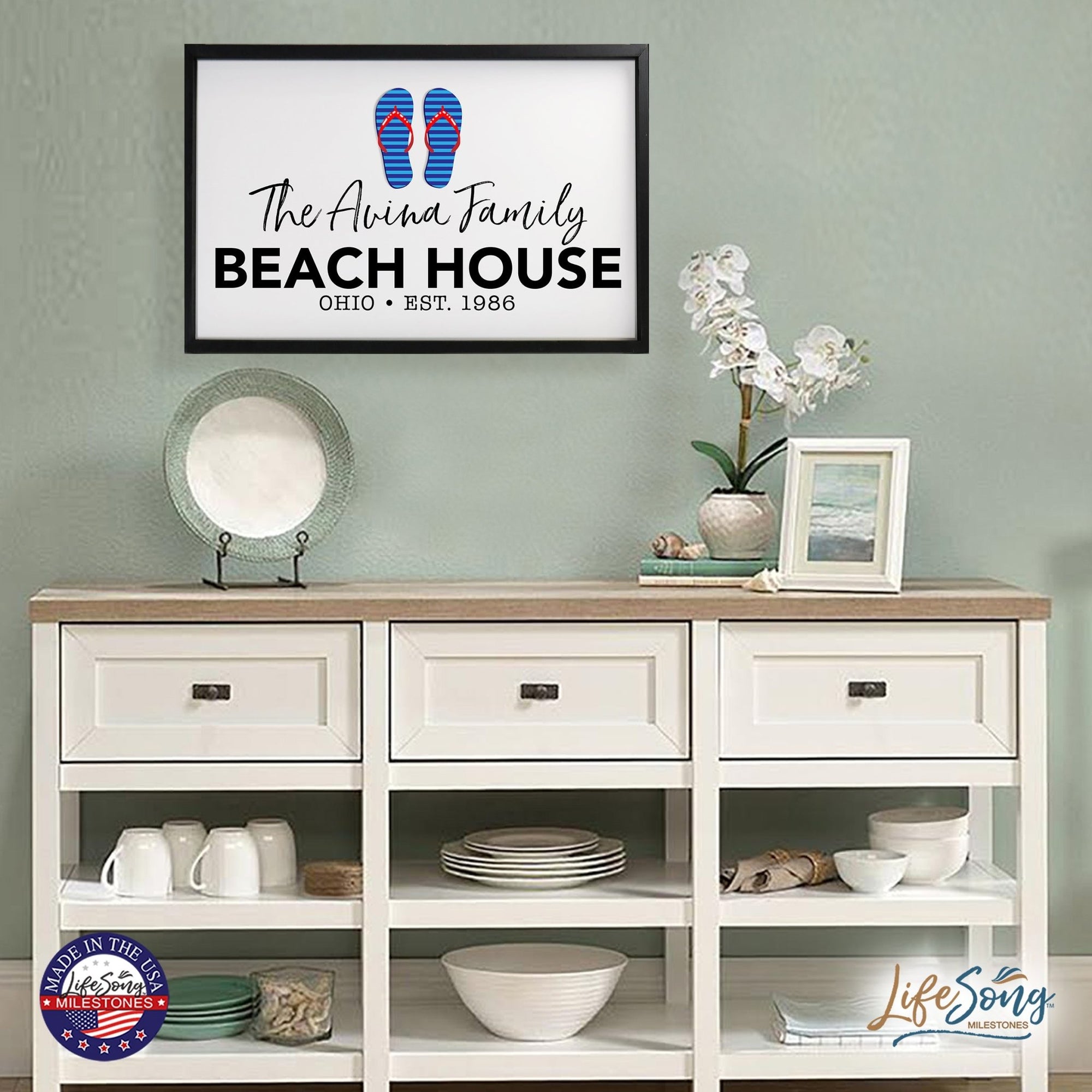 Inspirational Personalized Framed Shadow Box 25x36 - Beach House (Slippers) - LifeSong Milestones