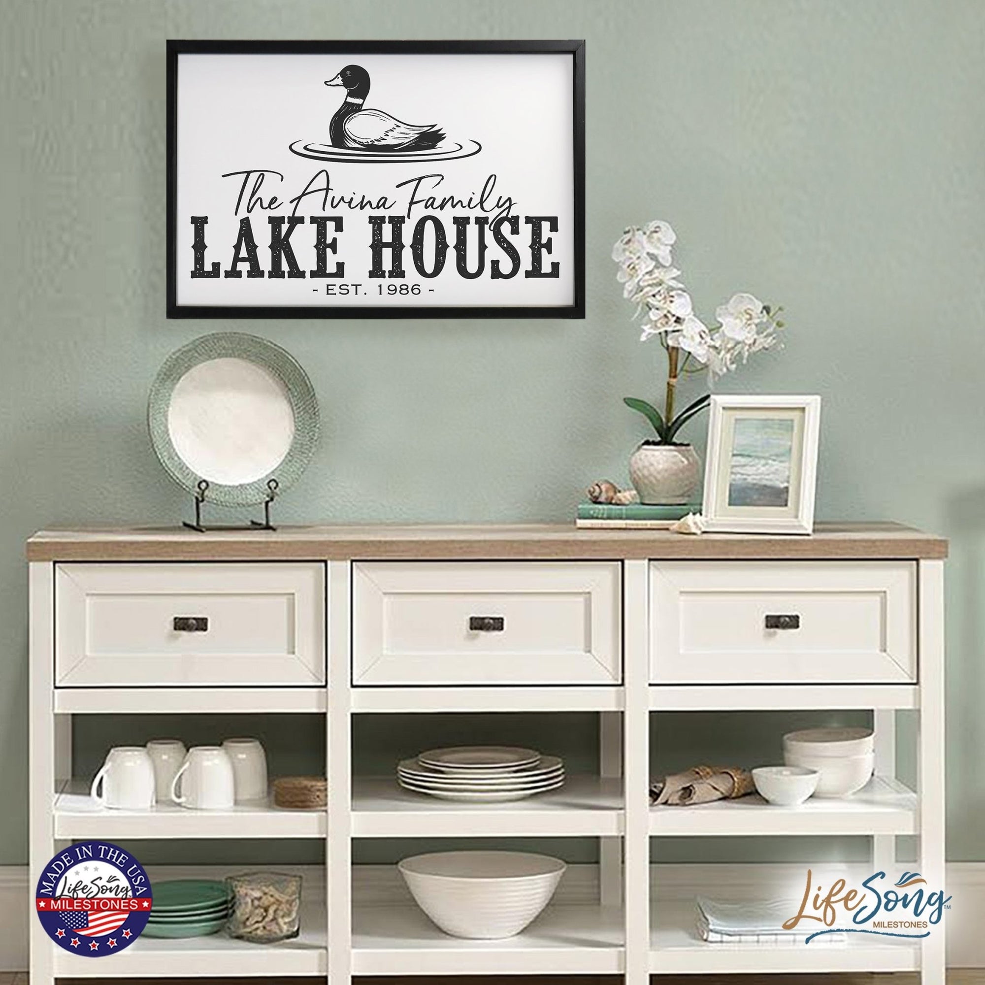 Inspirational Personalized Framed Shadow Box 25x36 - Lake House (Duck) - LifeSong Milestones