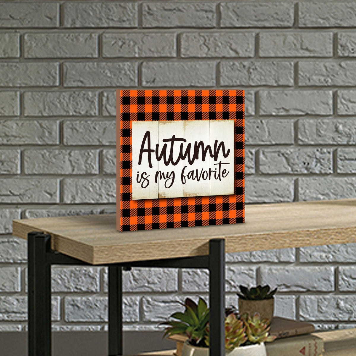 Rustic shelf decor with a collection of handcrafted wooden inspirational fall signs for a cozy autumn atmosphere.