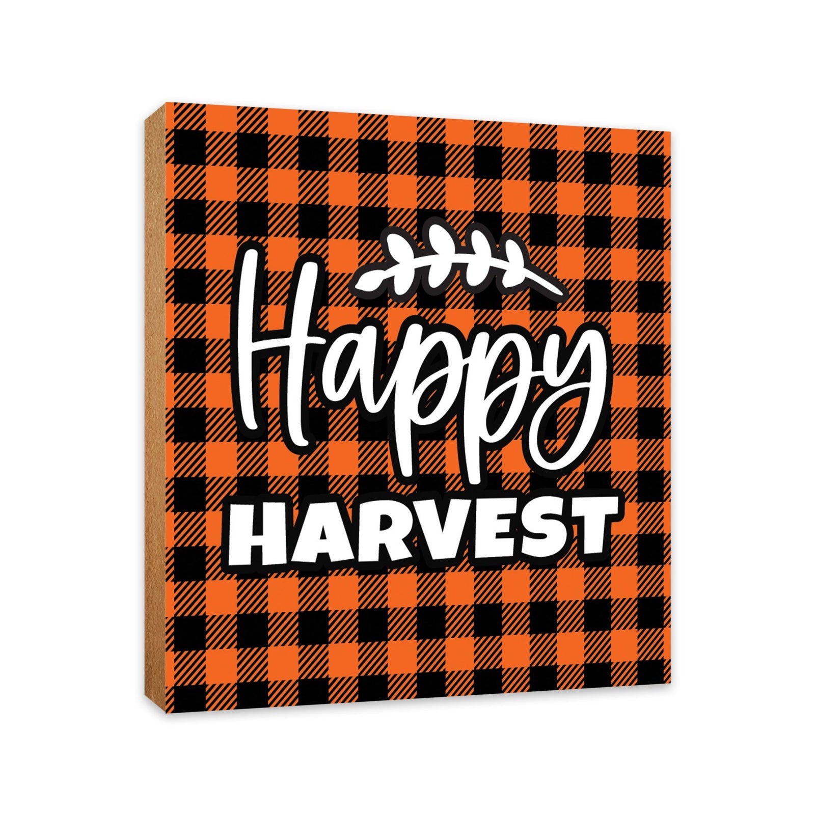 A close-up of a wooden tabletop adorned with inspirational fall signs, enhancing your home decor