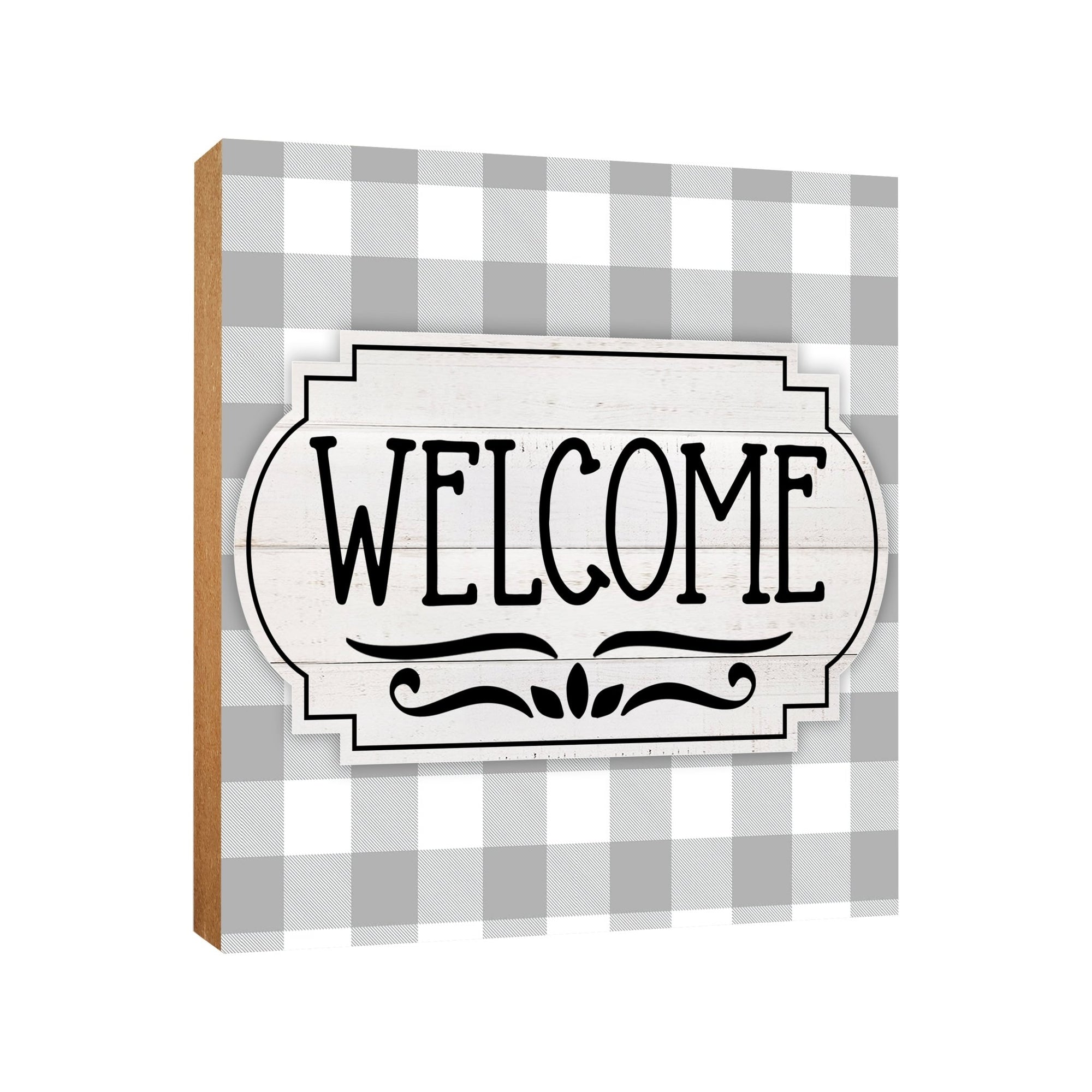 A close-up of a wooden tabletop adorned with inspirational fall signs, enhancing your home decor