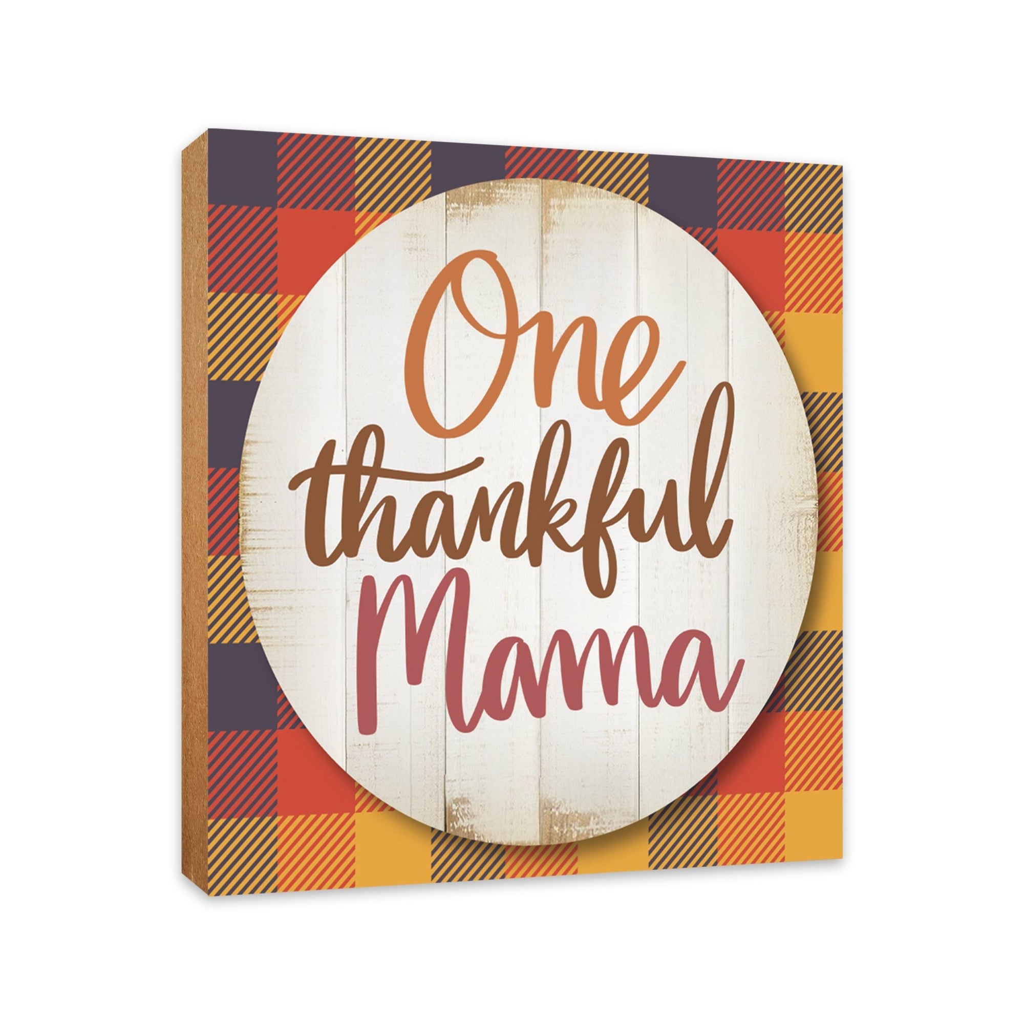 A close-up of a wooden tabletop adorned with inspirational fall signs, enhancing your home decor